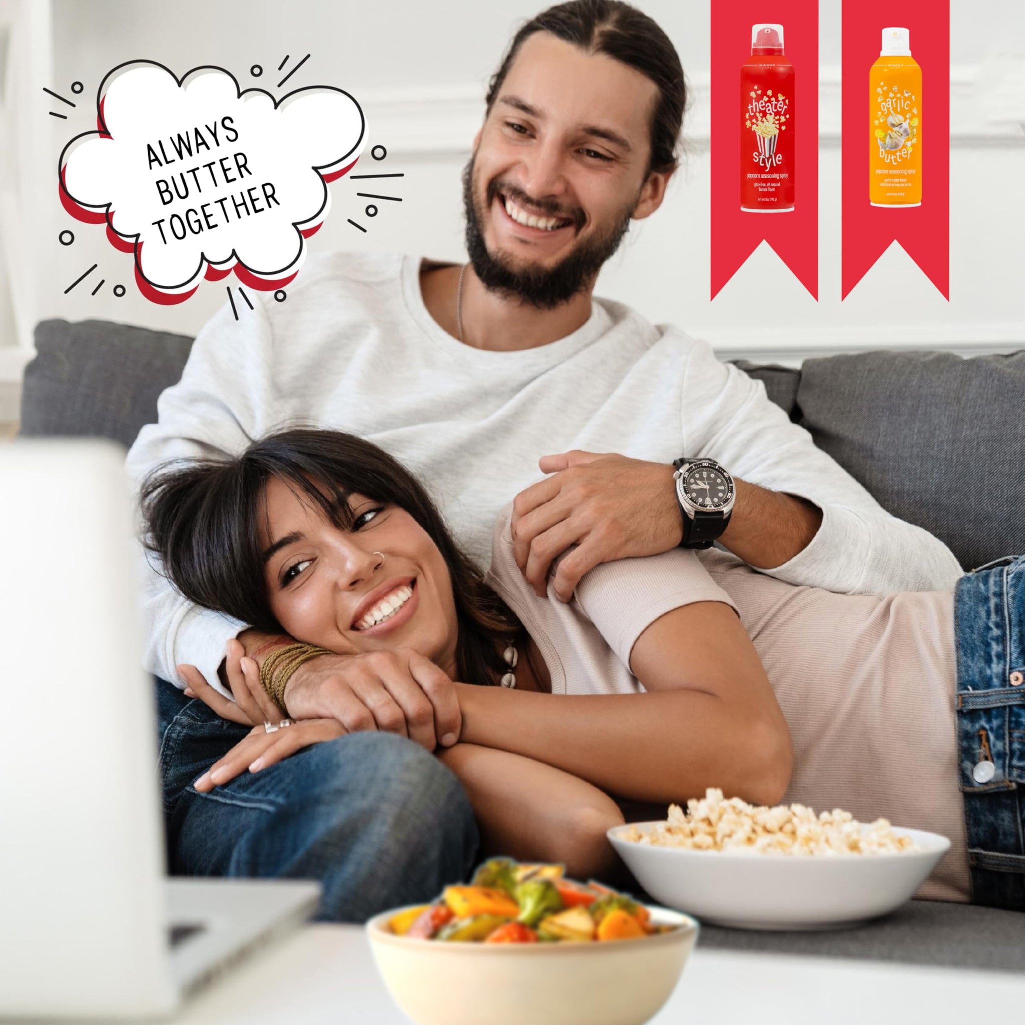 Winona Pure Popcorn Spray, Butter & Garlic Flavors, For Snacks & Cooking, 5 oz Bottles, 2 Pack