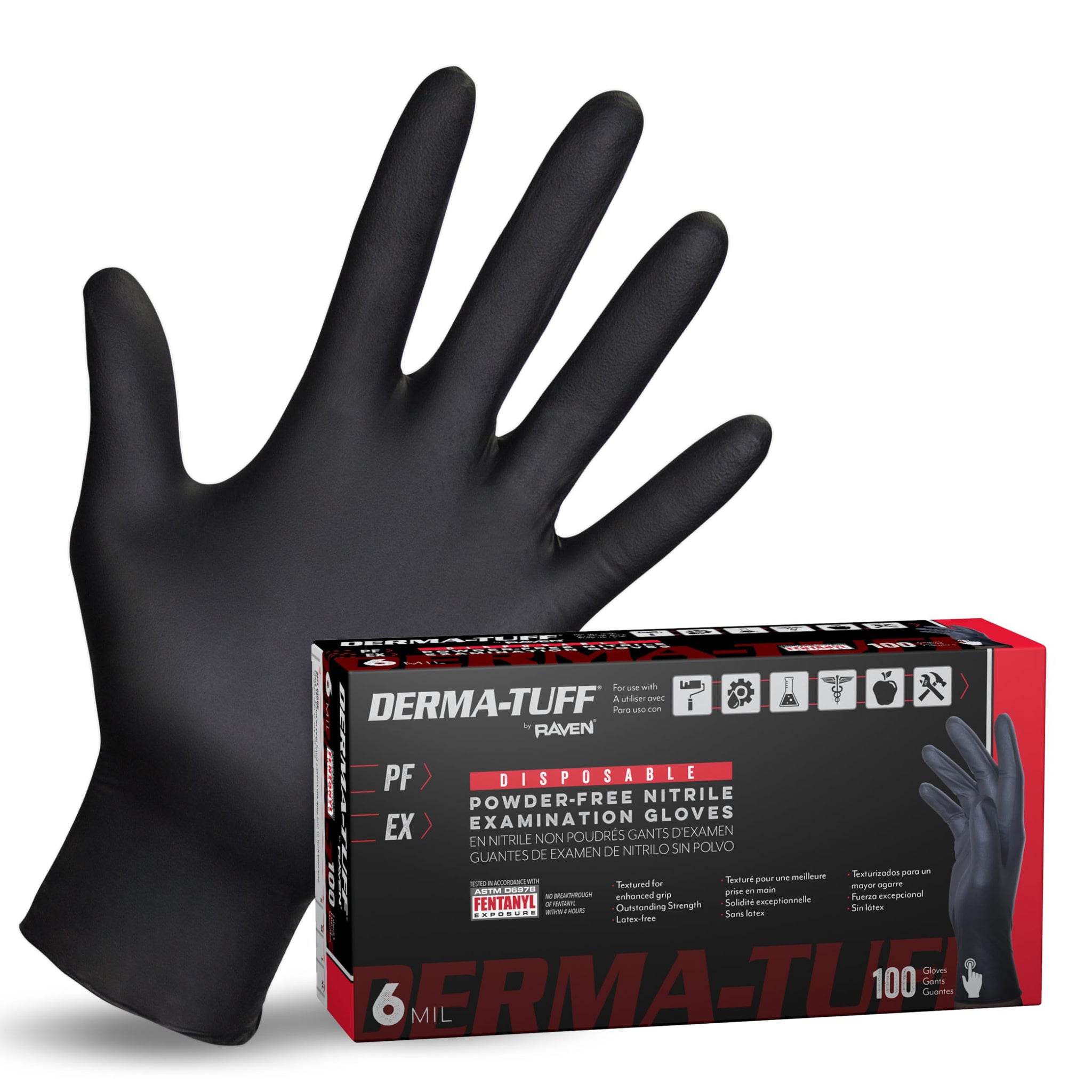 SAS Safety SAS - 66583 - 120 PACK Derma-Tuff Powder Free Nitrile Disposable Gloves, 6 Mil, 2XL 120 Ct, Latex Free, Black