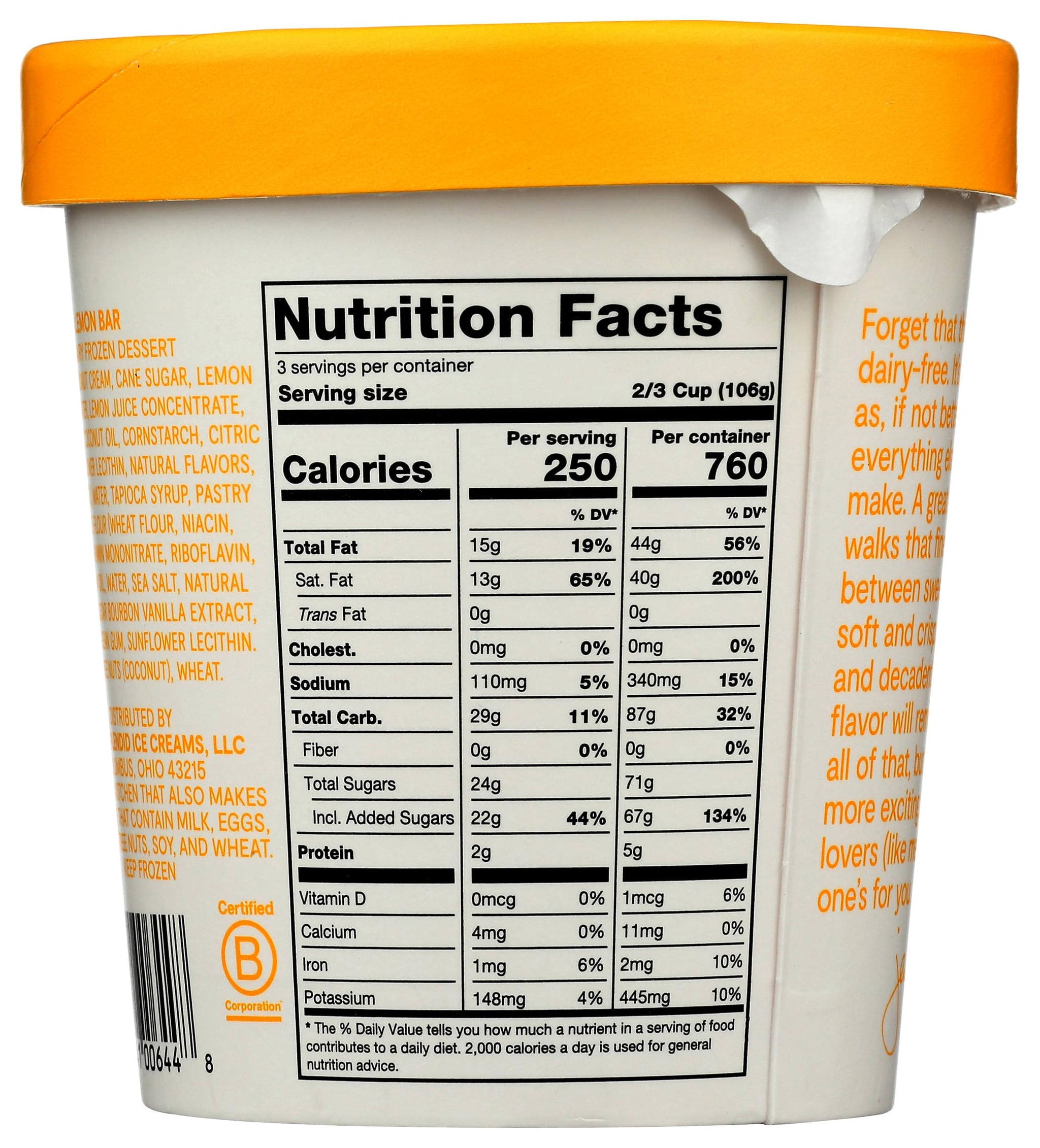 Jenis Splendid Ice Creams Lemon Bar Non-Dairy Frozen Dessert, 1 PT