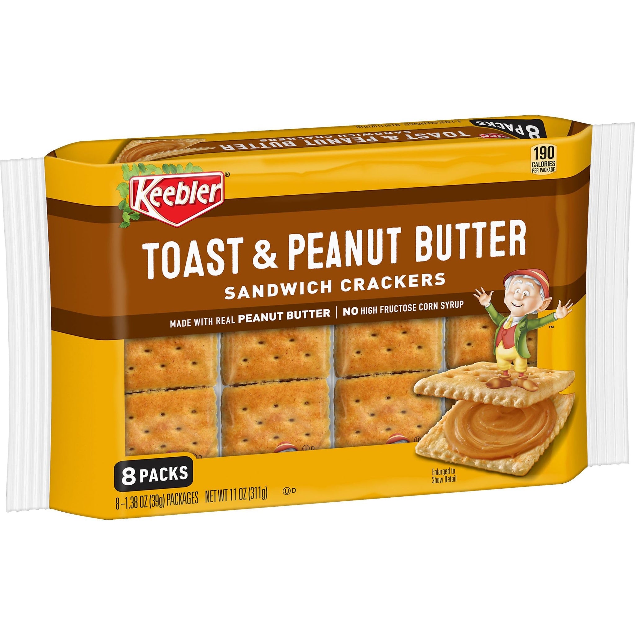 Keebler Sandwich Crackers, Lunch Snacks, Toast and Peanut Butter, 11oz Tray (8 Packs)