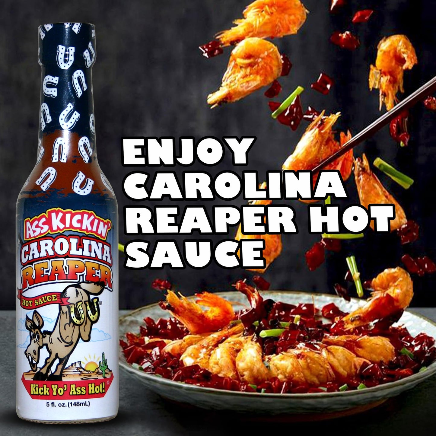 Ass Kickin’ Carolina Reaper Hot Sauce (5 oz) - Extreme Heat Level - Gourmet Super Hot Pepper Sauce for Wings, Tacos & Pizza