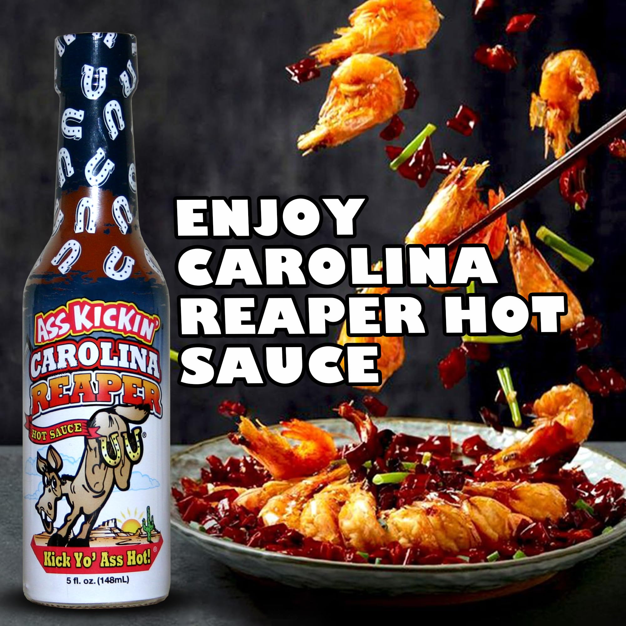 Ass Kickin’ Carolina Reaper Hot Sauce (5 oz) - Extreme Heat Level - Gourmet Super Hot Pepper Sauce for Wings, Tacos & Pizza