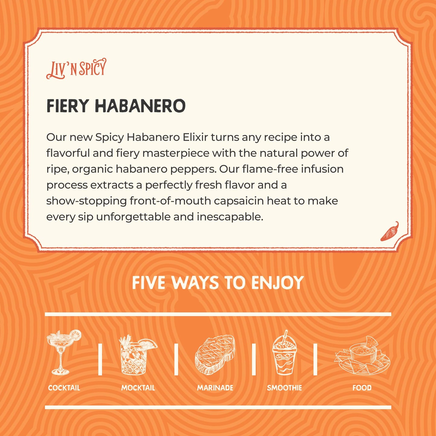 Liv’n Spicy | Fiery Habanero Elixir | Zero Calorie Cocktail Mixer | Vegan | Sugar-Free | Organic Habanero Infusion | Guilt-Free Flavor | Drink