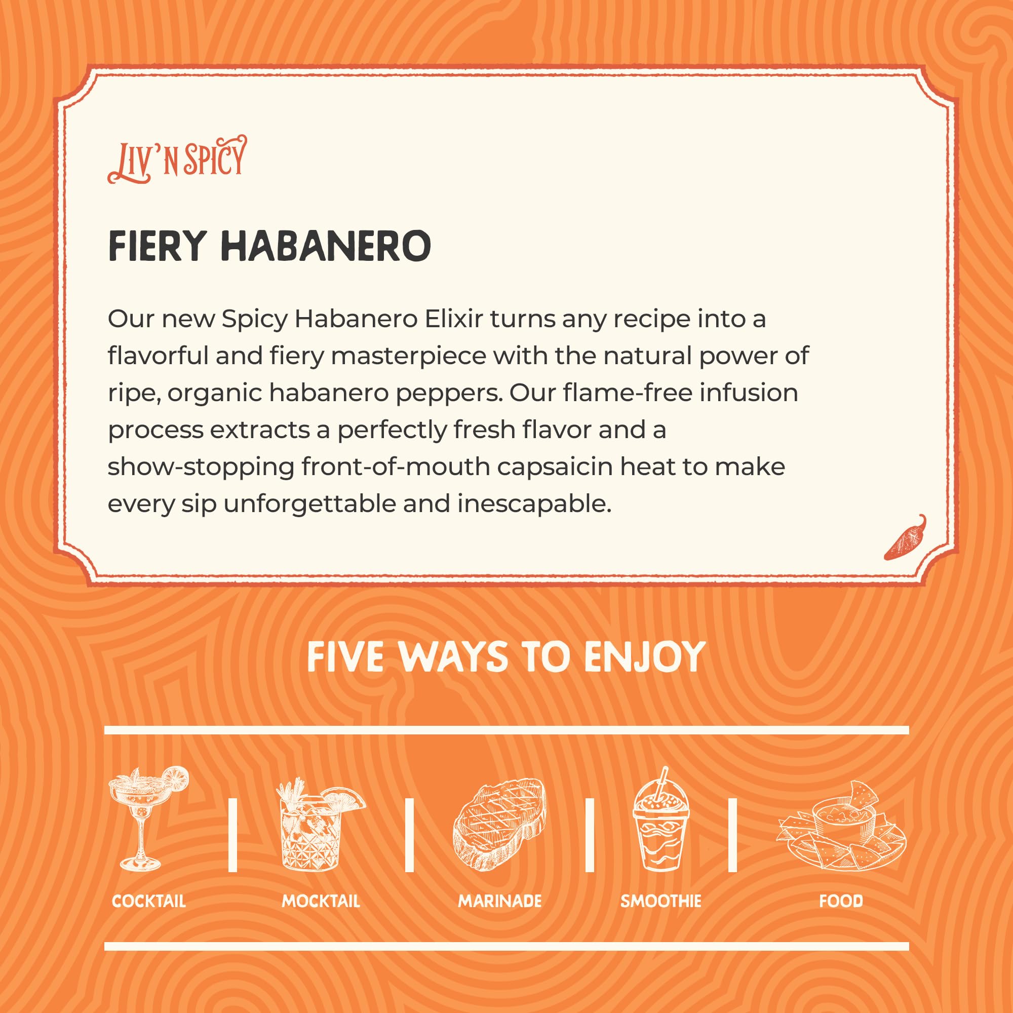 Liv’n Spicy | Fiery Habanero Elixir | Zero Calorie Cocktail Mixer | Vegan | Sugar-Free | Organic Habanero Infusion | Guilt-Free Flavor | Drink