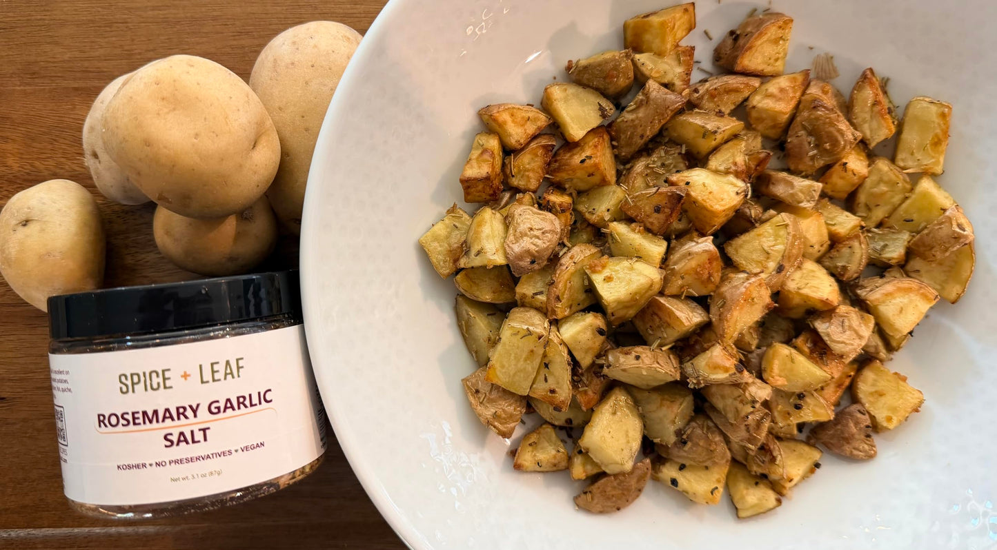 Premium Rosemary Garlic Salt by Spice + Leaf - Vegan Kosher and No Preservatives Spice Blend Used to Make Roasted Potatoes, Brussel Sprouts