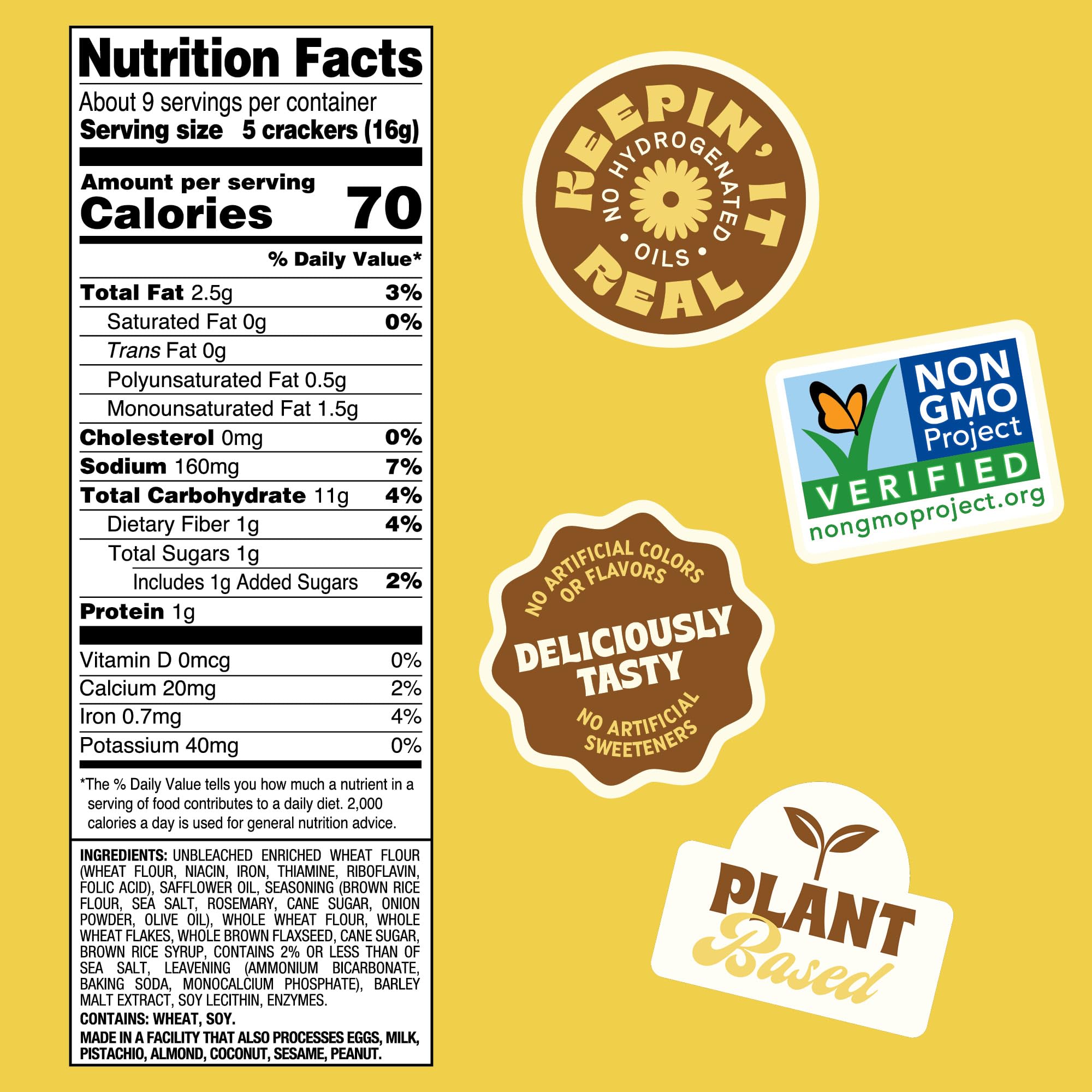 Back to Nature Rosemary & Olive Oil Stoneground Wheat Crackers, Non-GMO, Plant-Based Snack Cracker, Made with Whole Grains & Flax Seed, 5oz Box