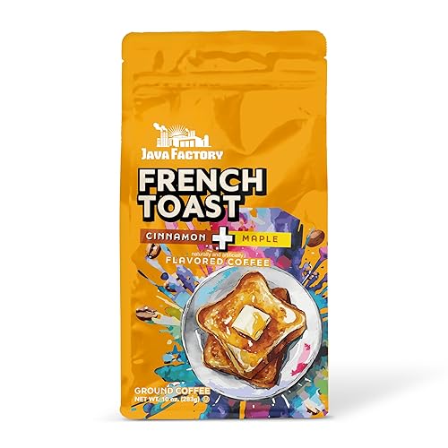 Java Factory French Toast Flavored Ground Coffee Bag - Cinnamon and Maple Brew, Made with 100% Arabica Beans - Flavor Enhanced, 10 Oz