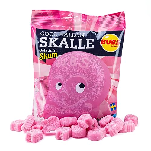 Bubs Skalle Raspberry Skulls - Gummy Candy - Pack of 12 90g Bags