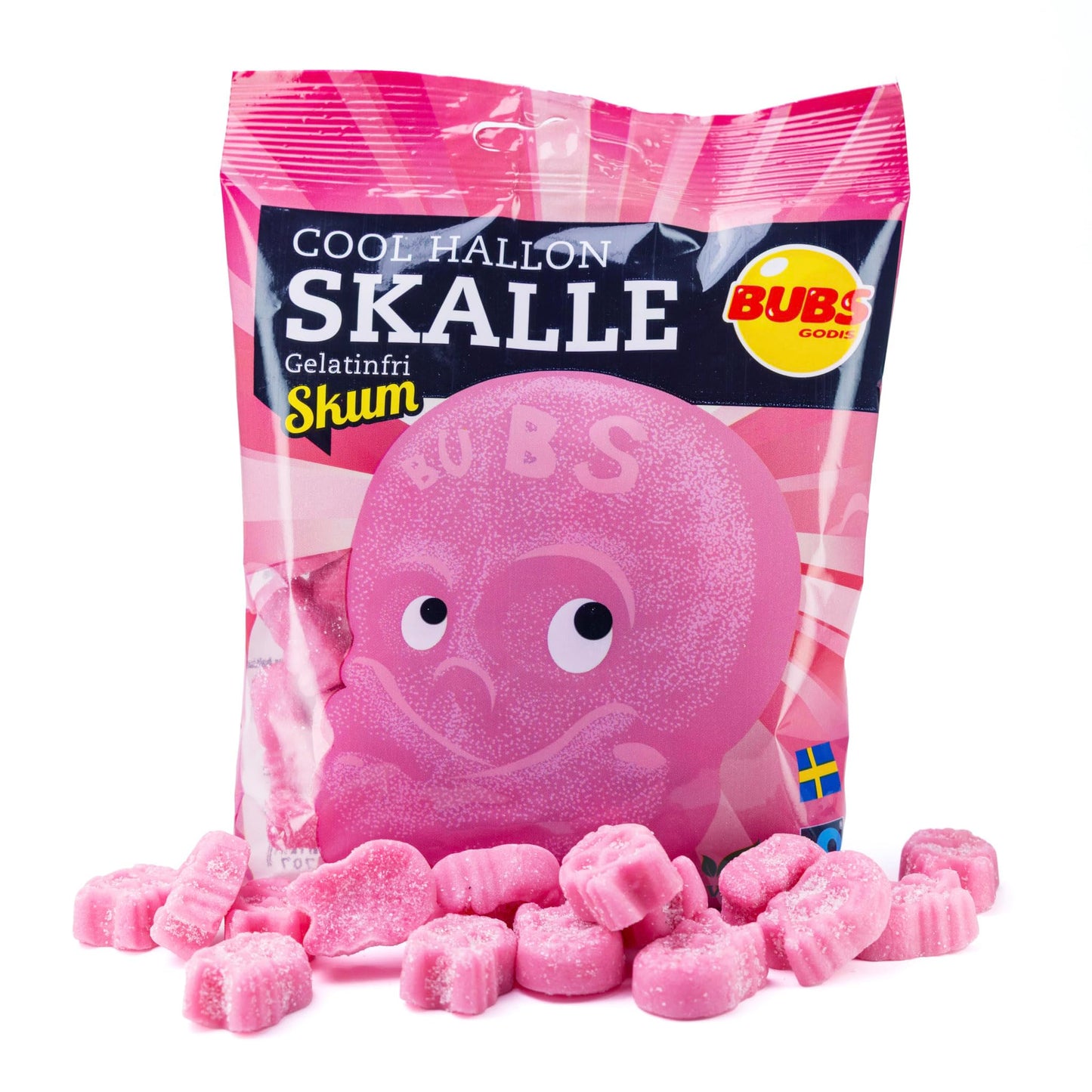 Bubs Skalle Raspberry Skulls - Gummy Candy - Pack of 12 90g Bags