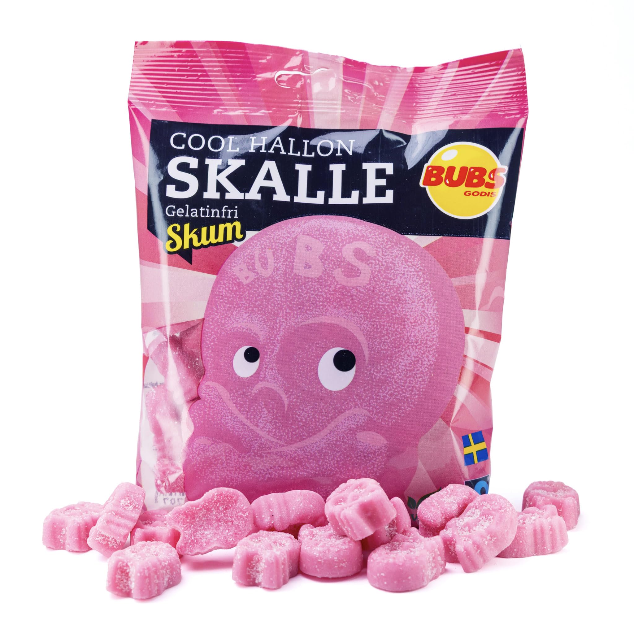 Bubs Skalle Raspberry Skulls - Gummy Candy - Pack of 12 90g Bags