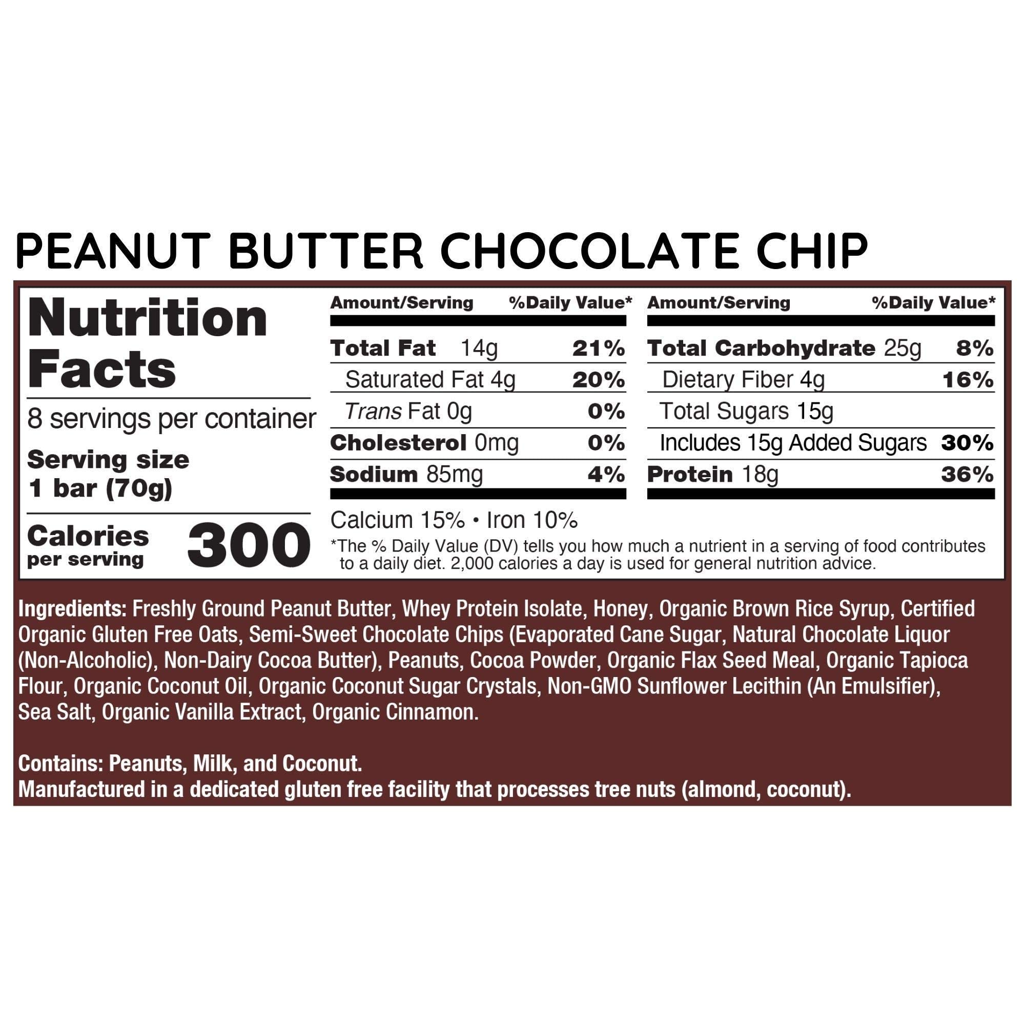 G2G Protein Bar, Peanut Butter Chocolate Chip, Real Food, Refrigerated for Freshness, Healthy Snack, Delicious Meal Replacement, Gluten-Free, 8 Count
