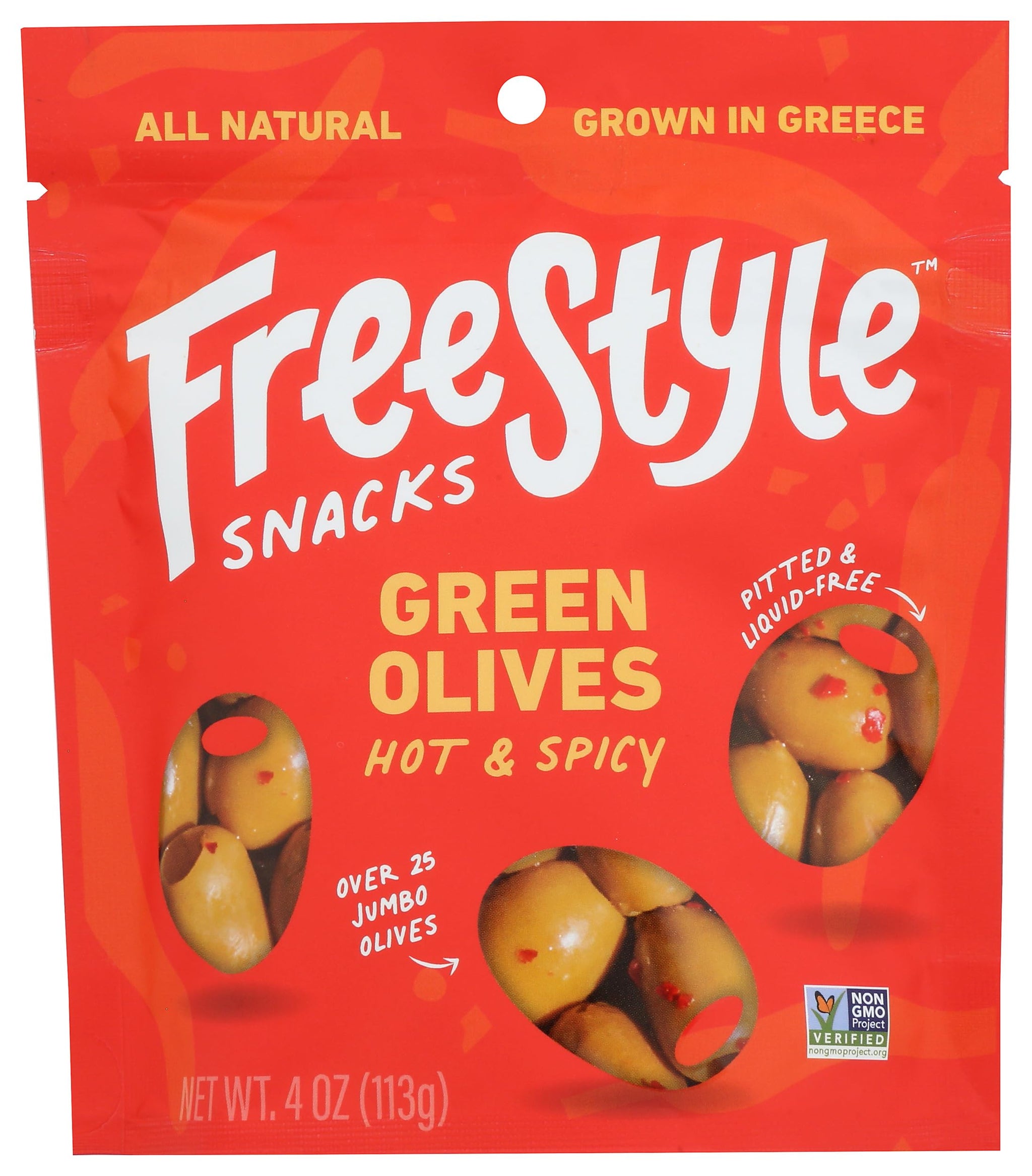 Freestyle Snacks, Olives Green Hot Spicy, 4 Ounce