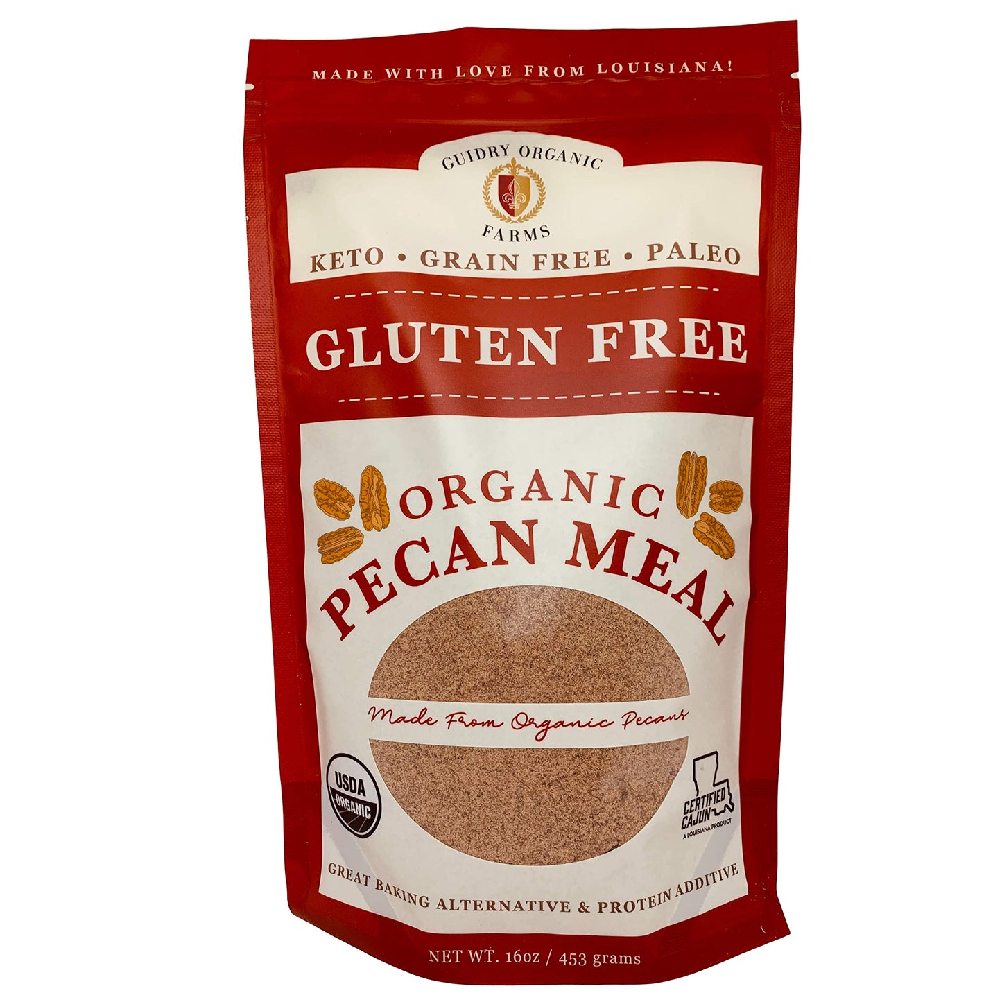 Guidry Organic Farms Pecan Meal, USDA Certified Organic, 16 oz. delicious baking alternative,Gluten Free, Paleo & Keto Friendly, Protein Additive