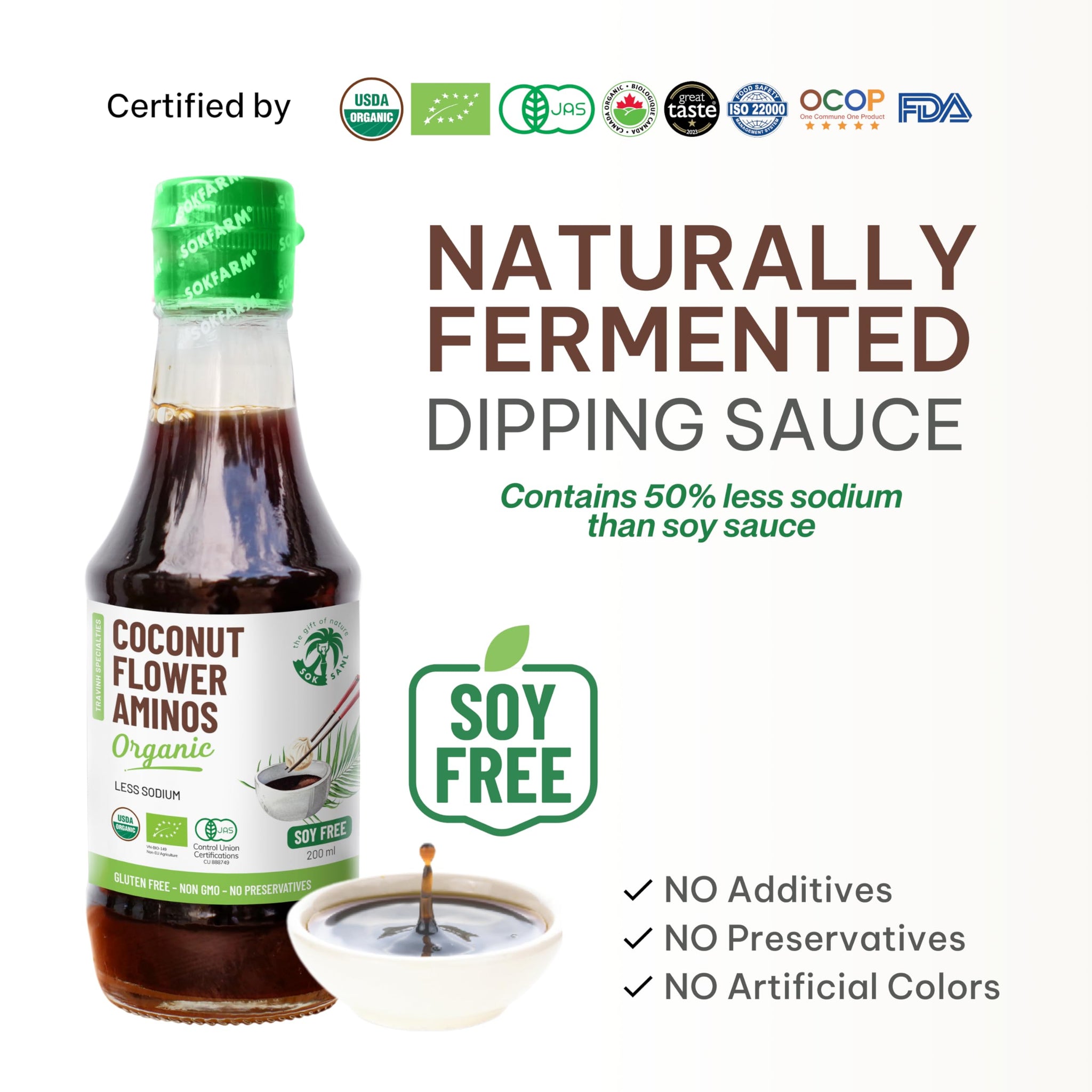 THE GIFT OF NATURE SOK SANL Coconut Aminos all Seasoning Soy Sauce Liquid Coco Aminos Gluten Free and Non-GMO Alternative bbq sauce, oyster sauce