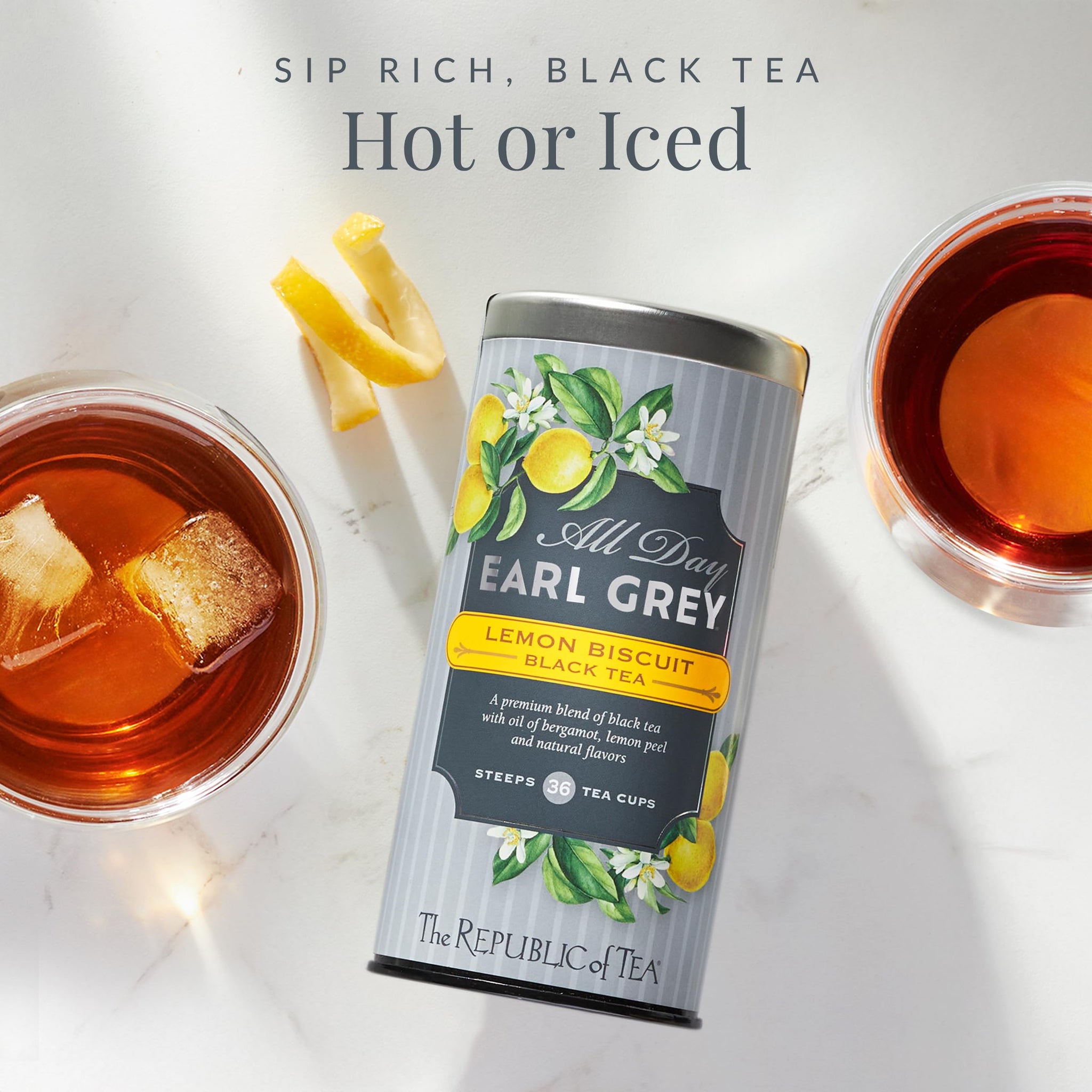 The Republic of Tea - All Day Earl Grey Lemon Biscuit Black Tea, Naturally Caffeinated, 36 Tea Bags
