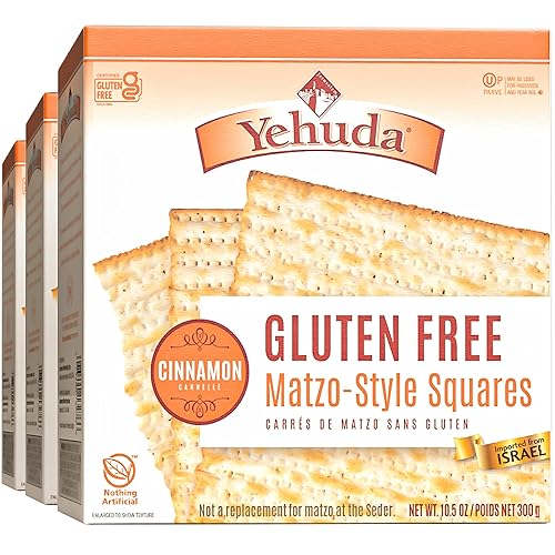 Yehuda Gluten Free Cinnamon Matzo, 10.5oz (3 Pack) Gluten Gree Matzo Style Crackers with Cinnamon | Thin, Crips and Airy | Product of Israel