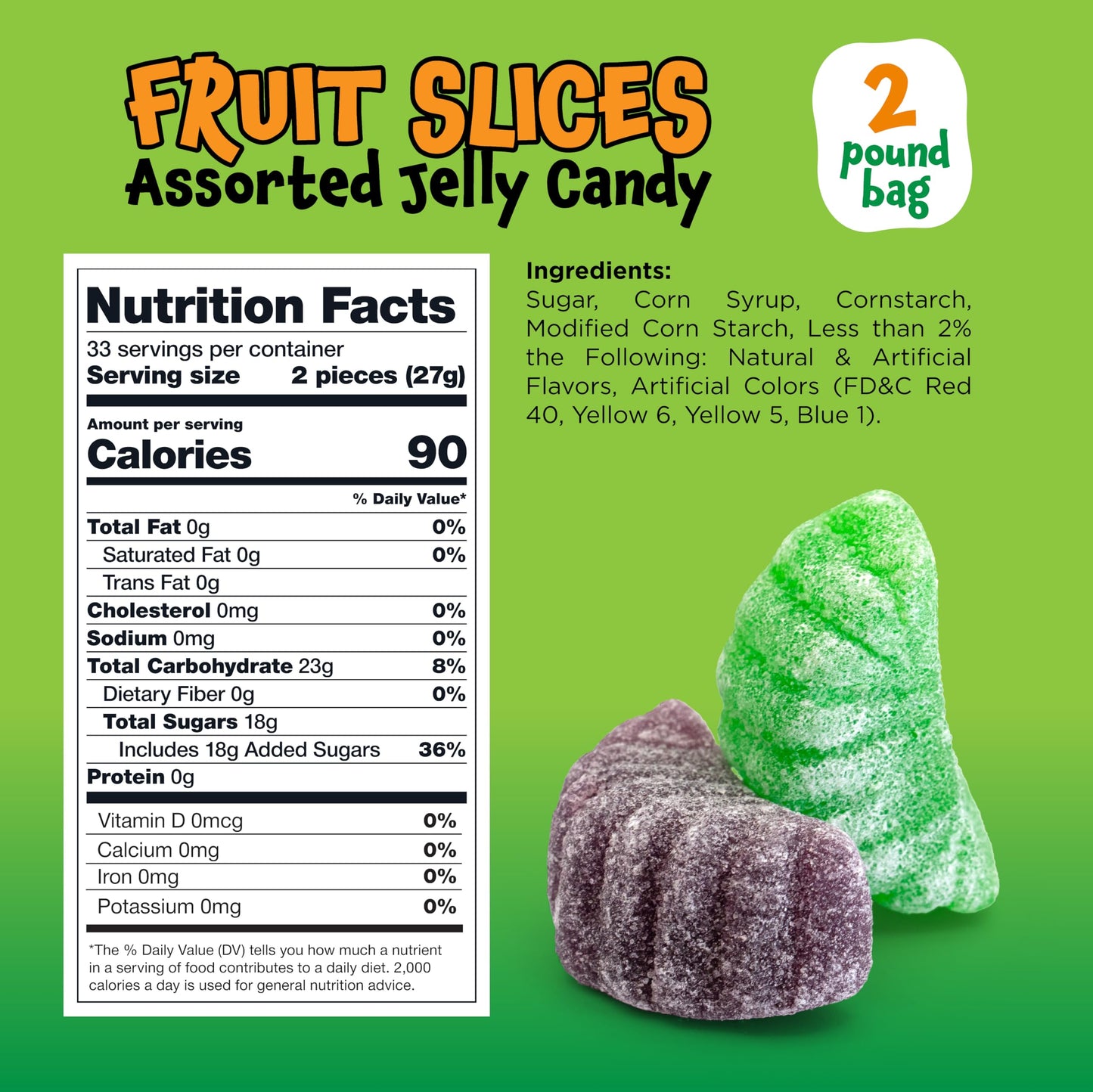 Fruit Slices - 2 Pound Bulk Pack (65 Count) - Assorted Fruit Jelly Candy - Unwrapped Wedges - Old Fashioned Jelly Candy for Gifting, Snacking