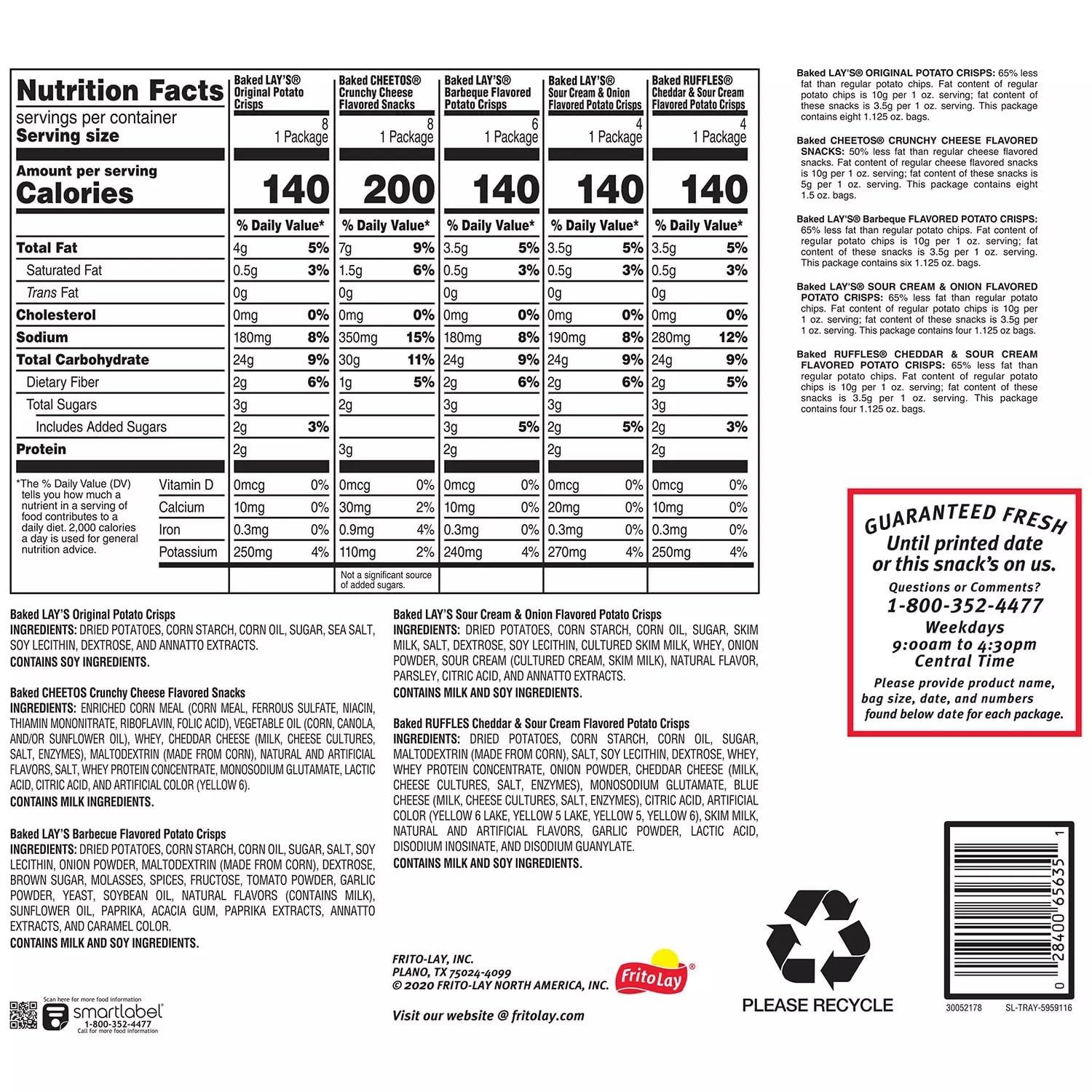 Frito-Lay Baked Snacks Variety Pack Mix Cube, Cheetos, Lays, Ruffles (30 Count)