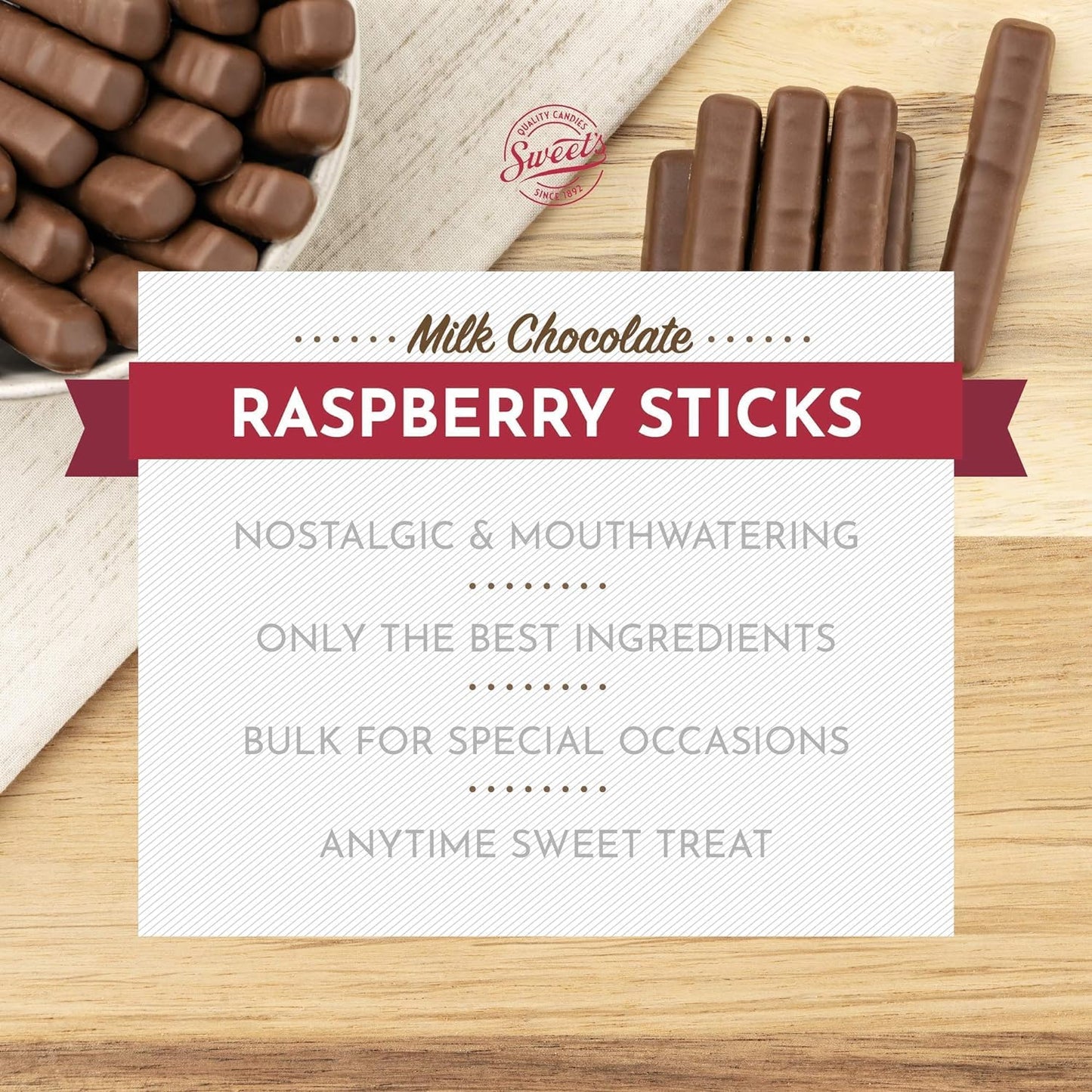 Sweet's Candy Milk Chocolate Raspberry Stick (2) and Happy Holidays Card (1) Bundle
