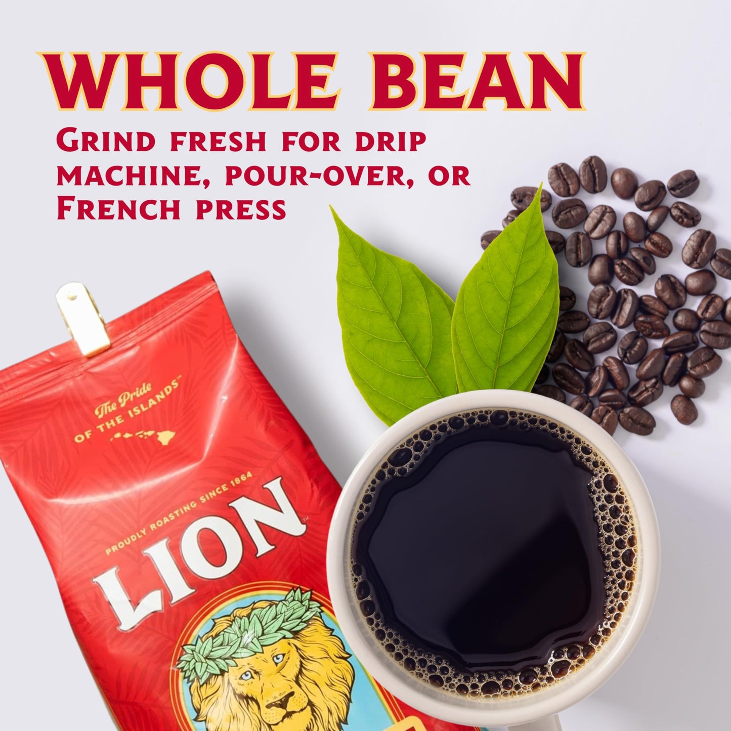 Lion Coffee Vanilla Macadamia Flavor, Arabica Coffee Beans, Light Roast Whole Bean Coffee, A Taste of Aloha, 24 Ounce Bag