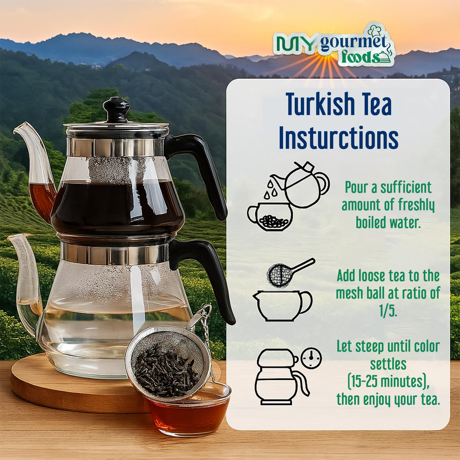 KARALI Rize Turkish Black Tea - 1000g Loose Leaf - Smooth and Rich Flavor from Rize Region - with My Gourmet Food Steel Tea Mesh Ball - Resealable