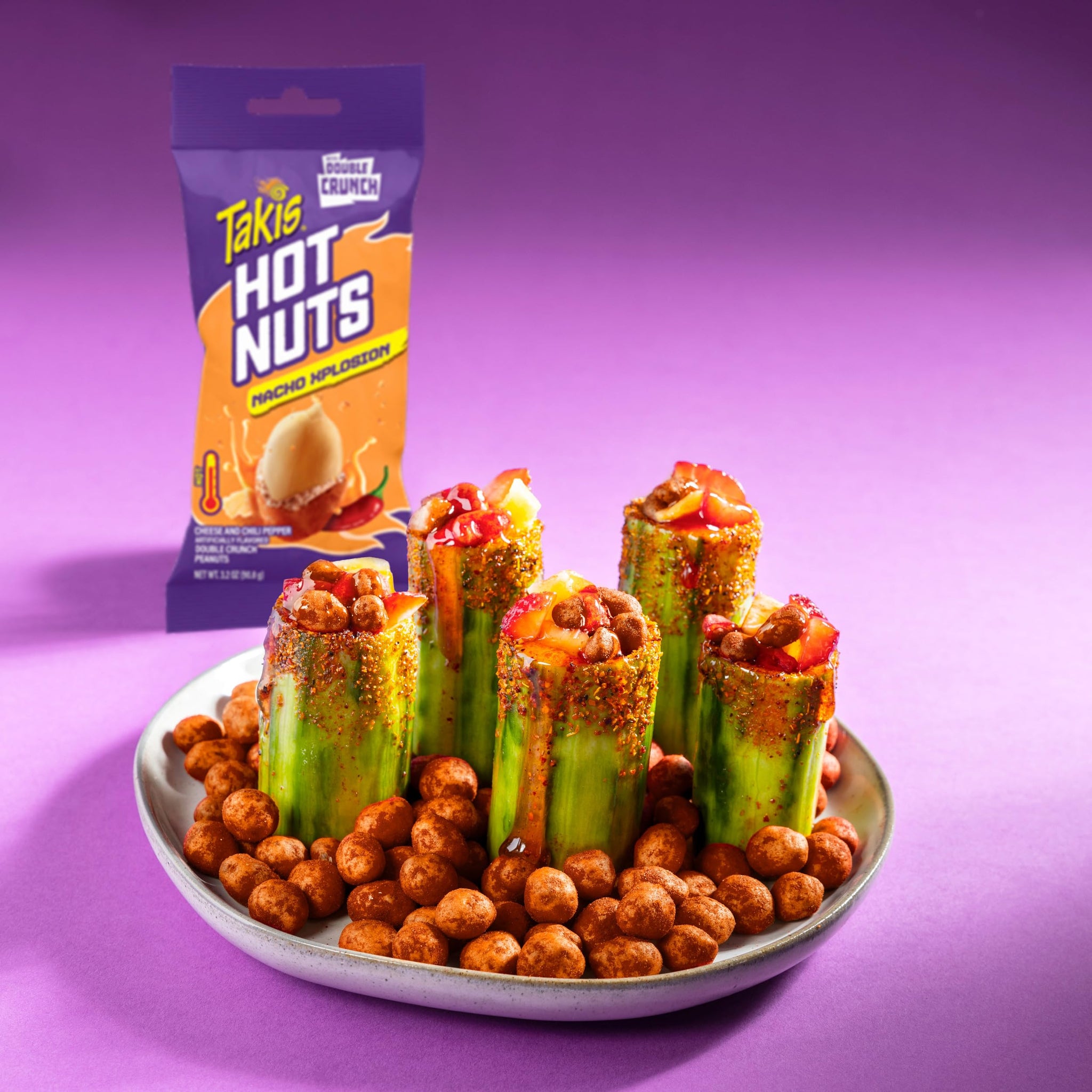 Takis Nacho Xplosion Hot Nuts 12 pc / 3.2 oz Snack Size Box, Cheese and Chili Pepper Flavored Hot Spicy Double-Crunch Peanuts