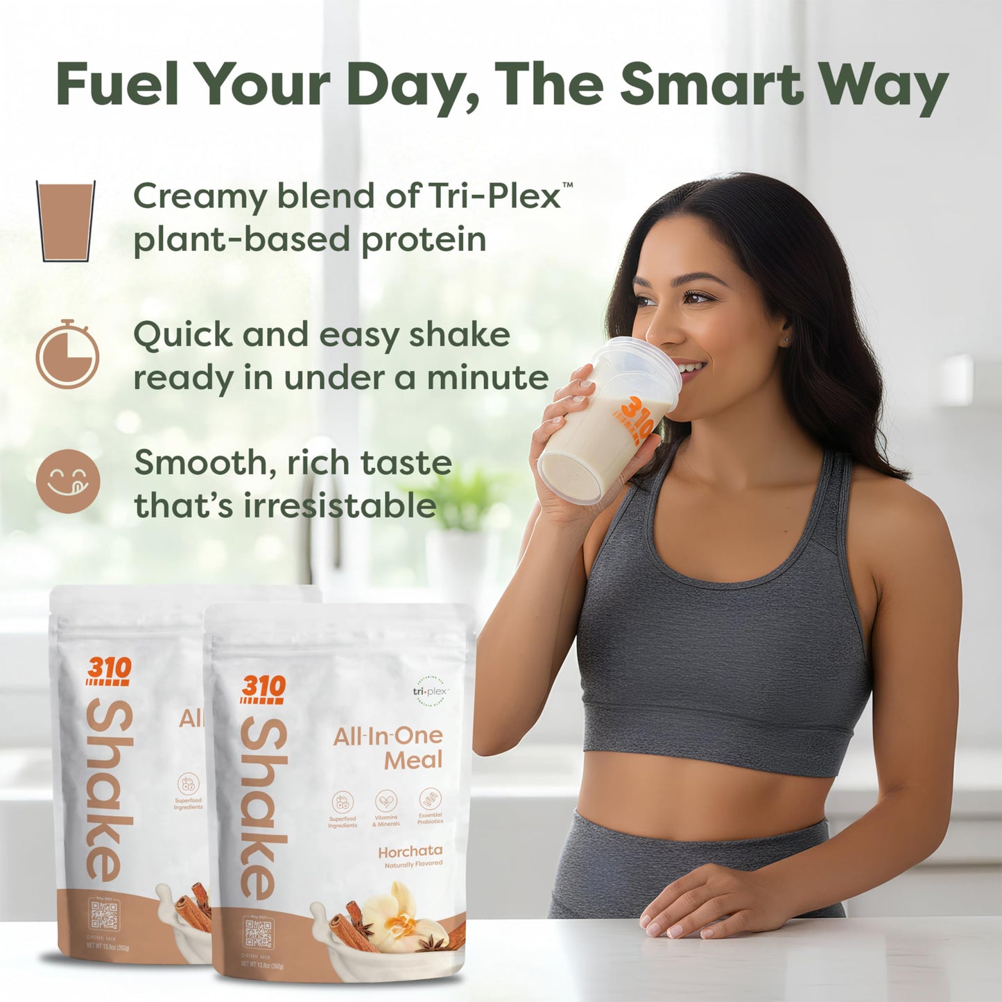 310 Nutrition All-In-One Meal Replacement Shake - Plant-Based Protein Powder with High Fiber, Probiotics, Digestive Enzymes & Adaptogens - Low Carb