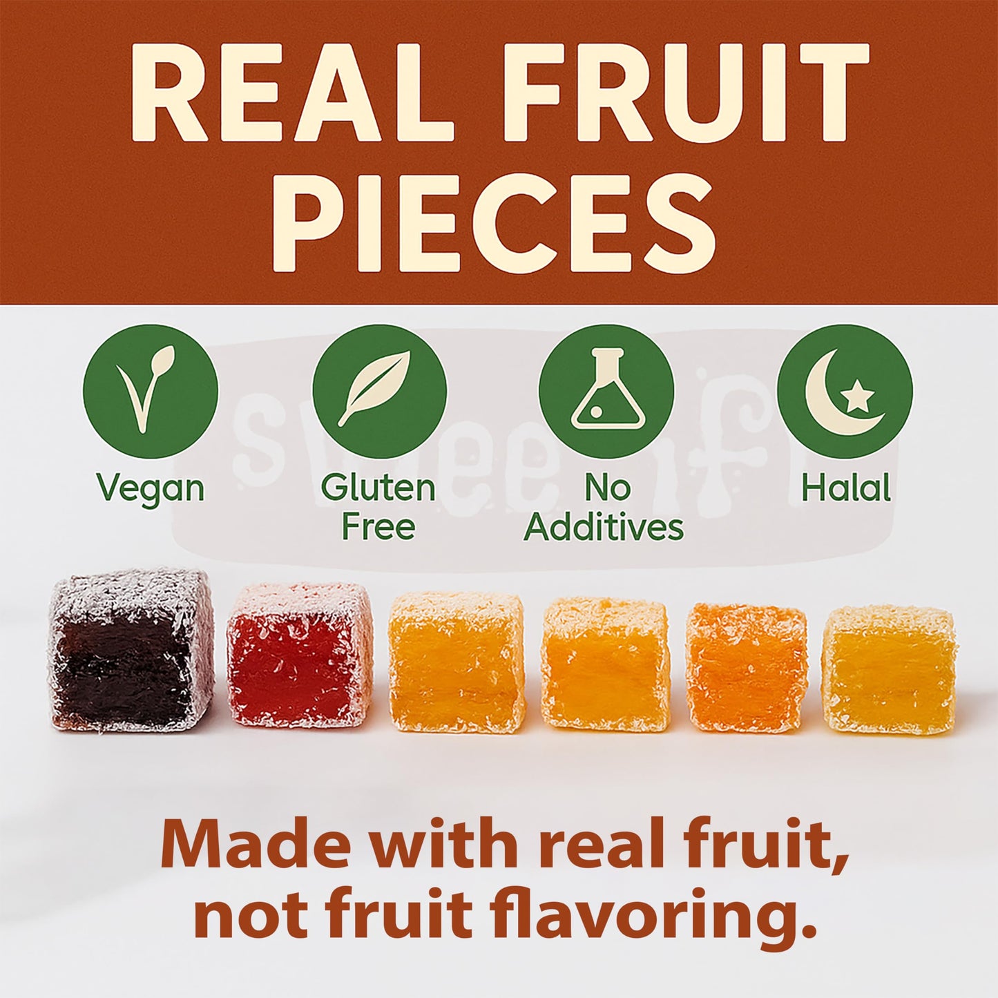 Sweetifi Mixed Fruit Turkish Delight, Premium Chewy Gourmet Vegan Candy Made with Real Fruit, Gluten Free, No Additives, Assorted Gourmet Lokum