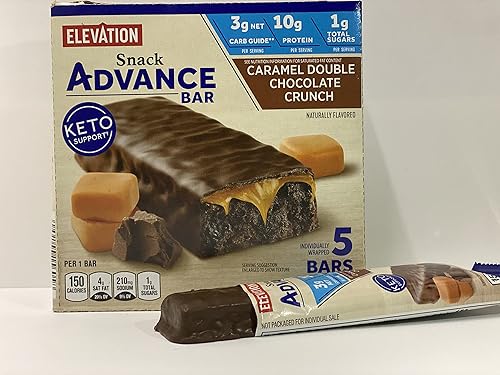 Elevation by Millville Caramel Double Chocolate Advance Bars 1.6oz x5 Bars(Total 8 oz), Pack of 1