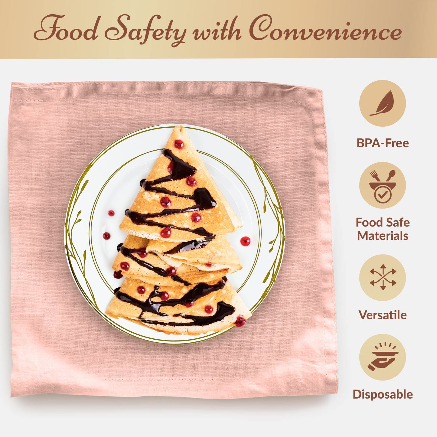 Reli. Disposable Plastic Plates, White & Gold Rim (50 Pcs, 7.5" Dessert Plate) | Hard Plastic, for Dessert/Salad/Cake | Heavy Duty Disposable Rounds