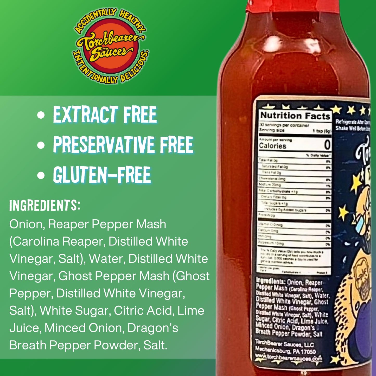 Torchbearer Sauces Sucker Punch 5 oz, Super Hot Sauce - Heat Level 9, Carolina Reaper & Ghost Pepper Hot Sauce - Featured on Hot Ones - All Natural