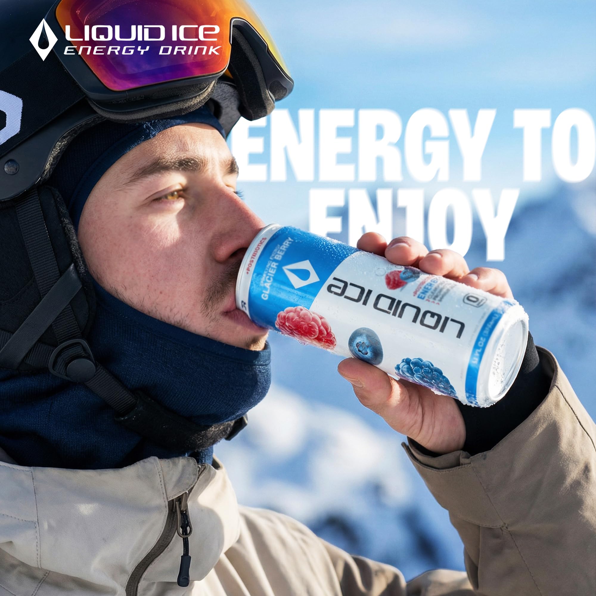 Liquid Ice Energy Drink - Zero Sugar, With Postbiotics For Gut-Health, Natural Caffeine, 120mg Caffeine, L- Theanine, Antioxidant Support, Clean