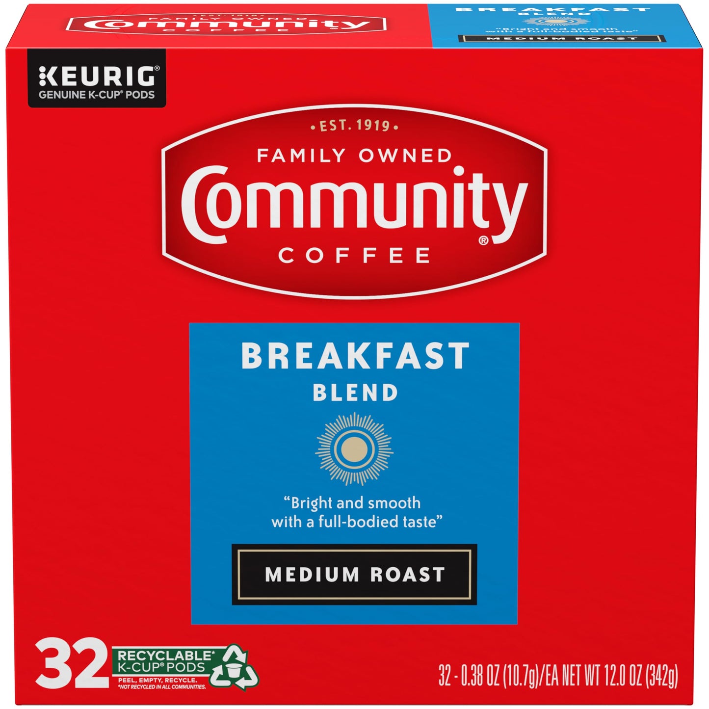 Community Coffee Breakfast Blend Medium Roast Single Serve Keurig K-Cup Pods 32 ct Box