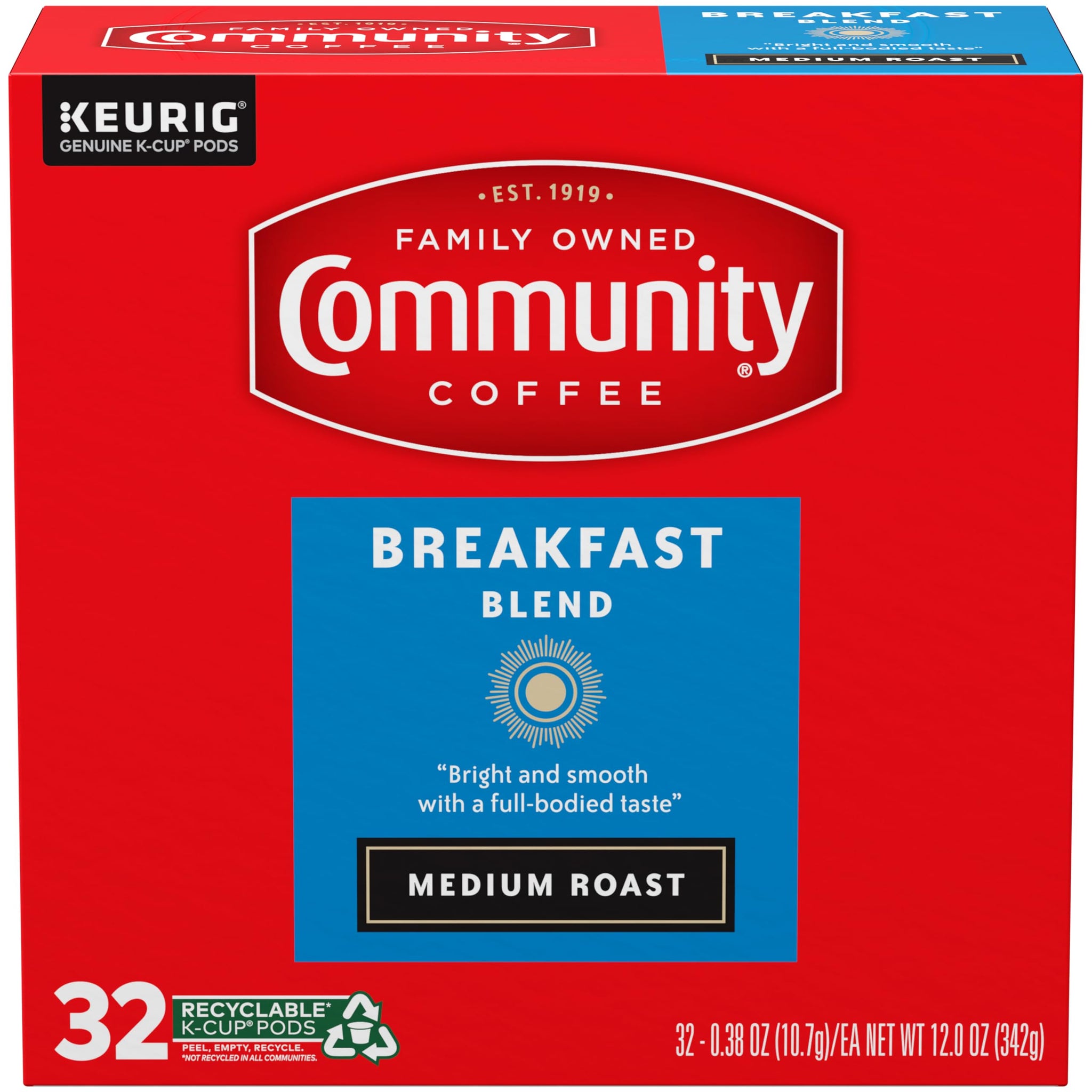Community Coffee Breakfast Blend Medium Roast Single Serve Keurig K-Cup Pods 32 ct Box
