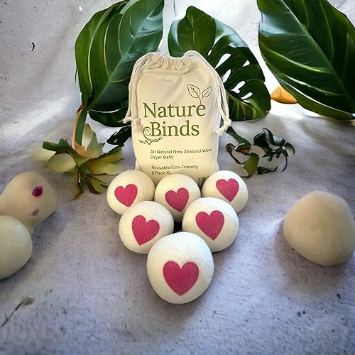 Dryer Balls Red Heart Natural Wool Reusable Eco-Friendly 6-Pack XL Premium All Natural Reduces Wrinkles Saves Drying Time Chemical Free Alternative