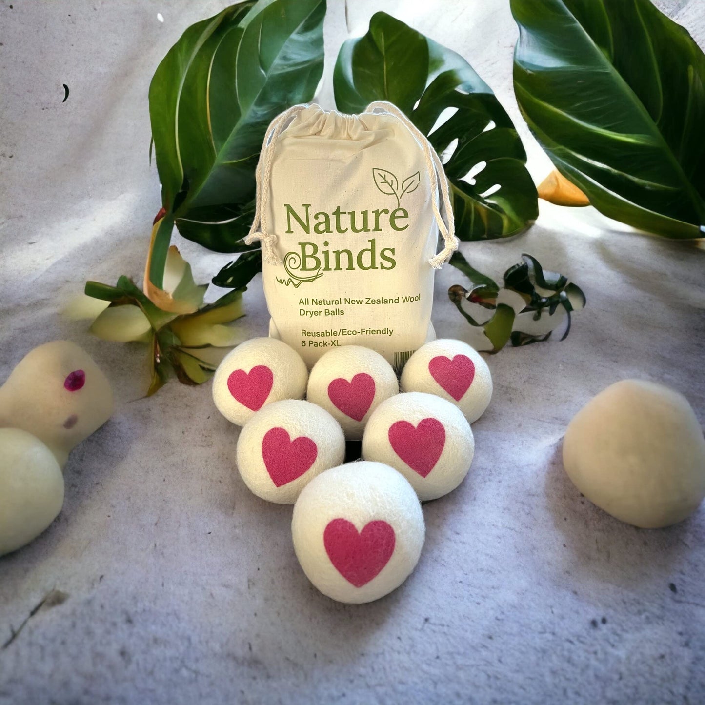 Dryer Balls Red Heart Natural Wool Reusable Eco-Friendly 6-Pack XL Premium All Natural Reduces Wrinkles Saves Drying Time Chemical Free Alternative