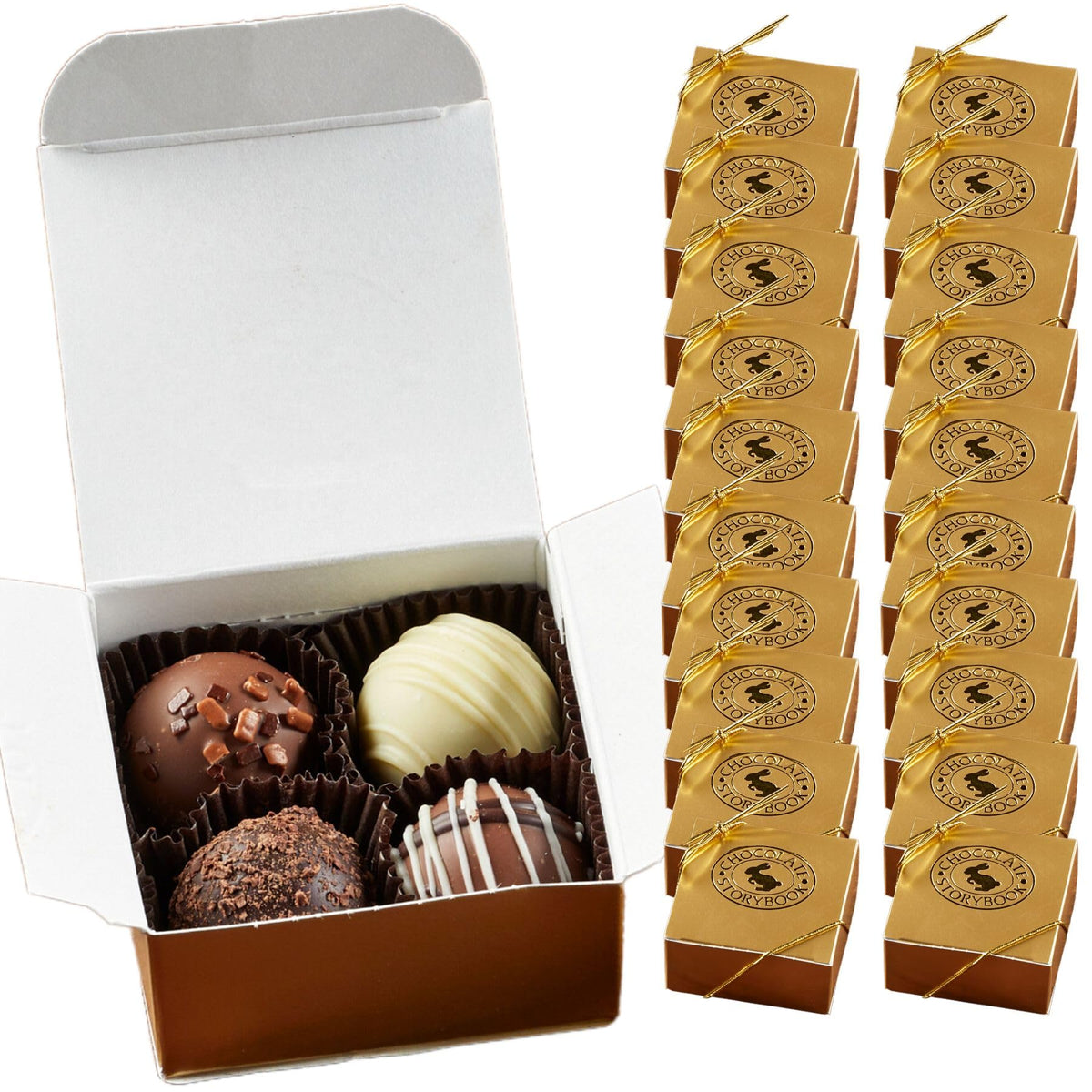 4pc Gold Chocolate Truffle Assortment (20 Boxes) - Perfect for Events, Weddings, Client & Employee Gifts