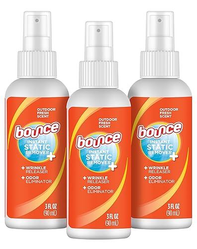 Bounce Anti Static Spray, 3 in 1 Instant Anti Static Spray & Instant Wrinkle Release, Odor Eliminator & Fabric Refresher, Travel Size (3 Oz,Pack of 3)