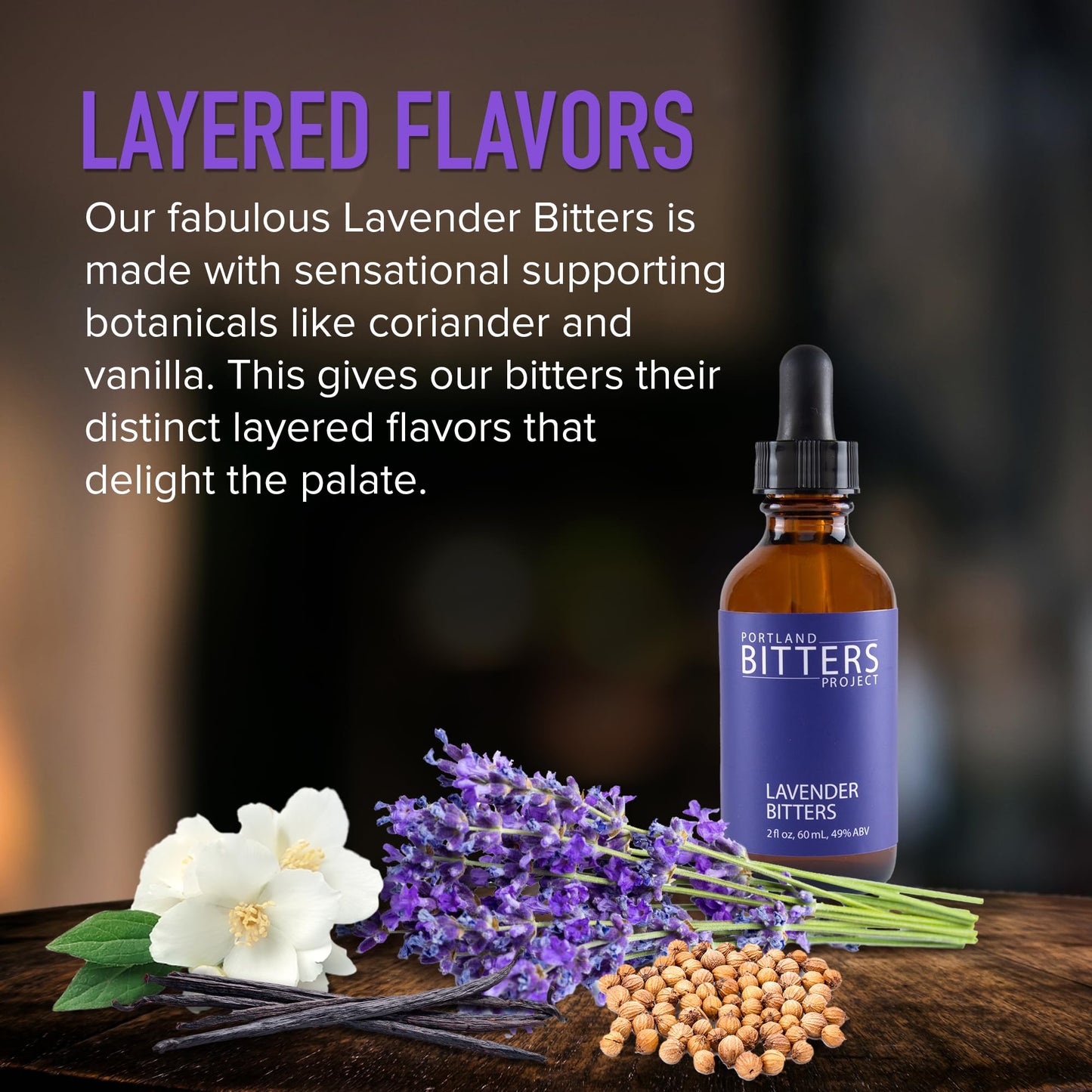 Portland Bitters Project Lavender Bitters - Concentrated Bitters with Layered Flavors Made from Organic, Wild Crafted, Therapeutic Grade Whole