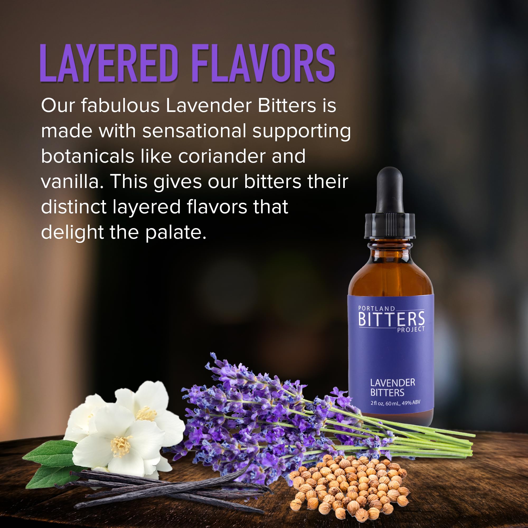 Portland Bitters Project Lavender Bitters - Concentrated Bitters with Layered Flavors Made from Organic, Wild Crafted, Therapeutic Grade Whole