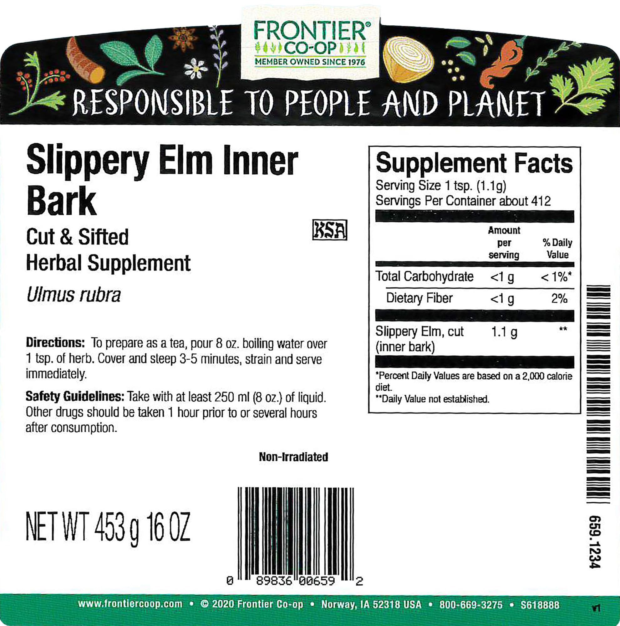 Frontier Co-op Bulk Slippery Elm Inner Bark Cut and Sifted, 1 Pound