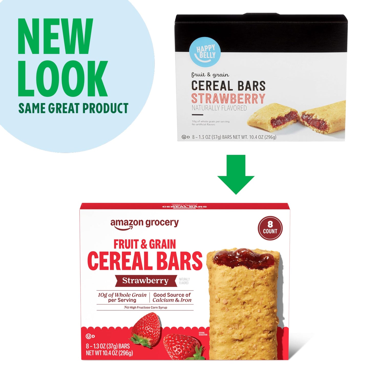 Amazon Grocery, Fruit & Grain Cereal Bars, Strawberry, 10.4 Oz, 8 Ct