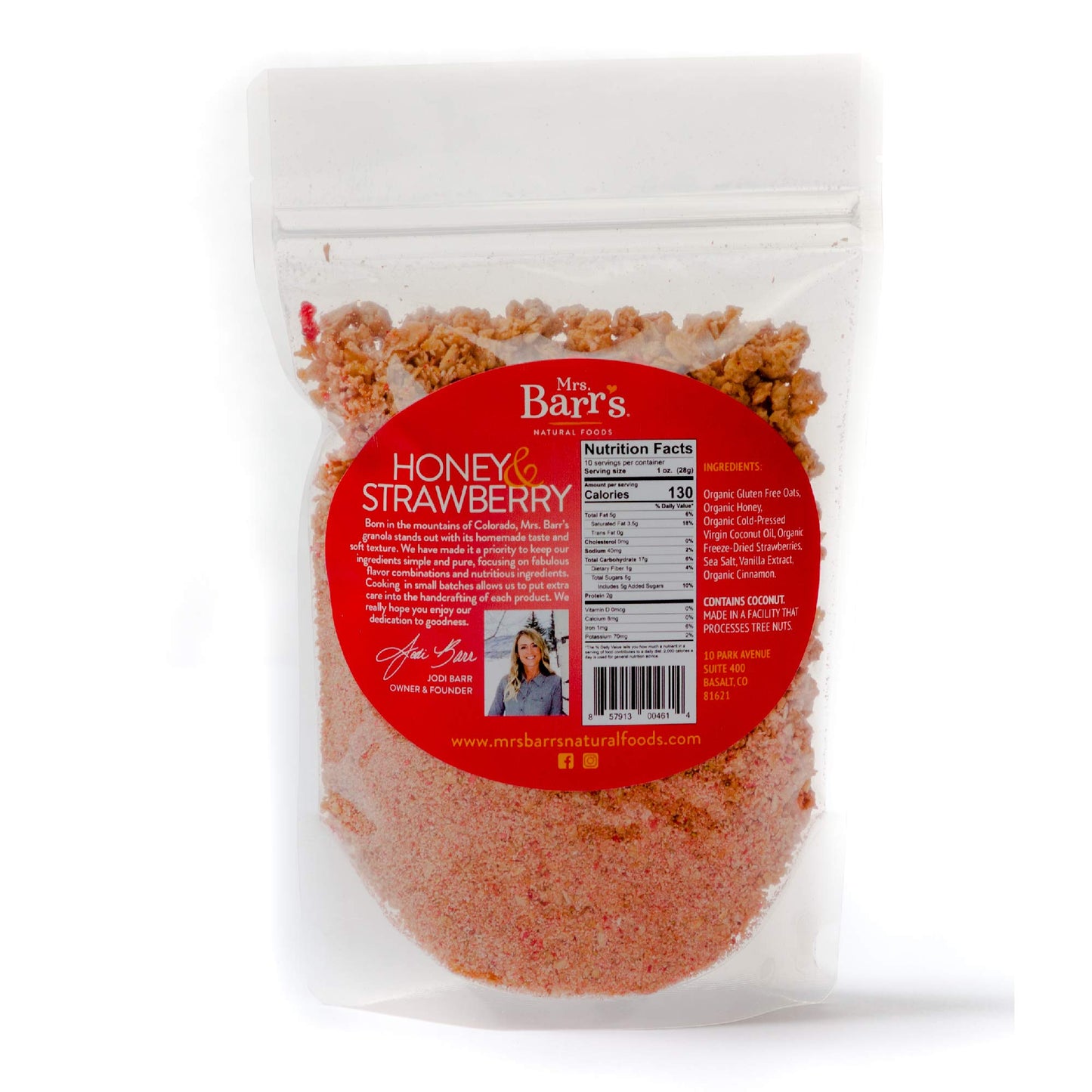 Mrs. Barr’s Natural Foods Granola | Honey & Strawberry | Certified Organic Gluten Free Oats | Soft Texture | Small Batch | Gourmet Quality | Real