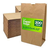 Wrapley 10 LB Brown Paper Bags, 200 Count Paper Lunch Bags, 6.5 × 4.12 × 13 inches, Bulk Kraft Paper Bags, Strong & Durable for Food Packaging