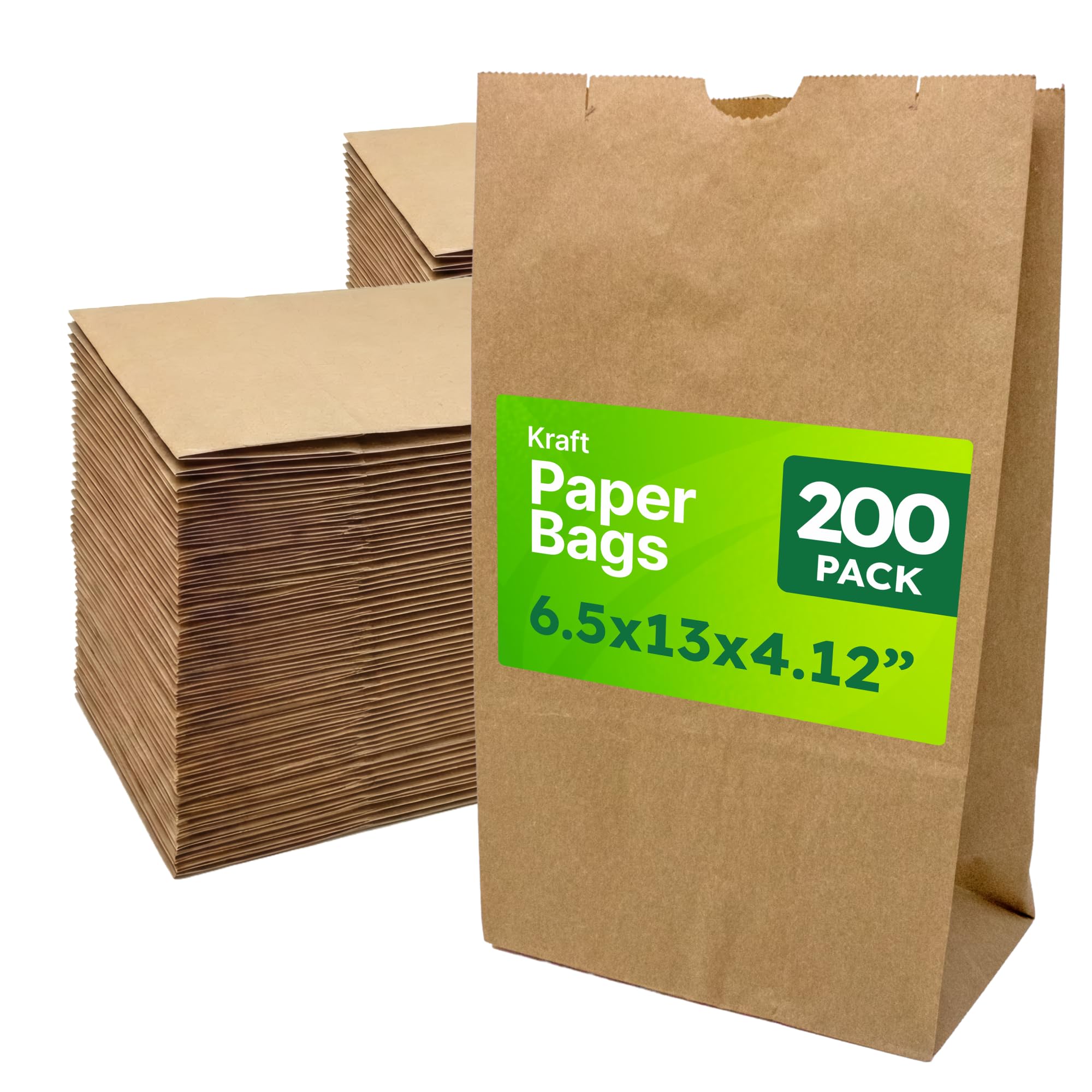 Wrapley 10 LB Brown Paper Bags, 200 Count Paper Lunch Bags, 6.5 × 4.12 × 13 inches, Bulk Kraft Paper Bags, Strong & Durable for Food Packaging