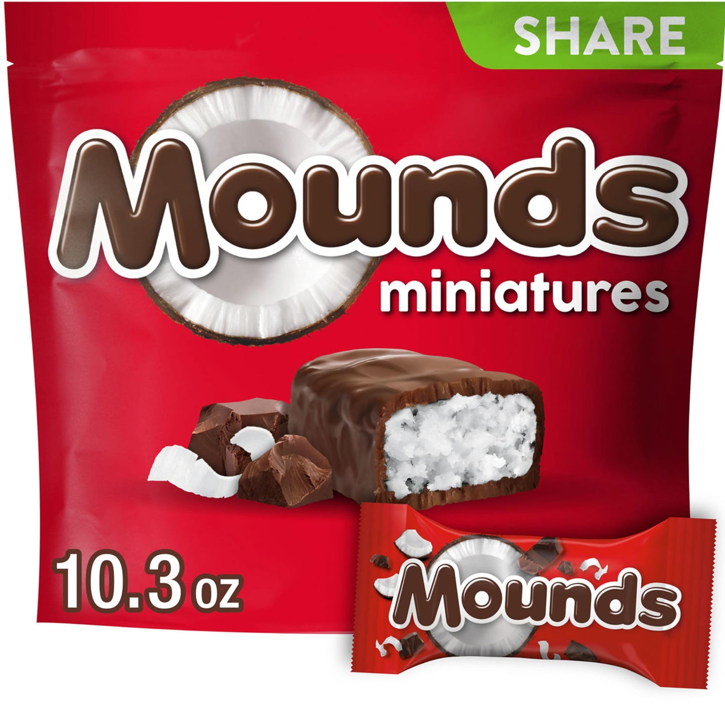 MOUNDS Miniatures Coconut and Dark Chocolate Candy Share Pack, 10.3 oz