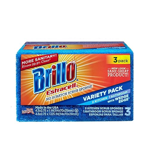 Brillo Estracell Sponges, Premium Long Lasting, Kitchen & Bathroom with Wedge Edge Variety Pack (Variety, 3 Count (Pack of 1))