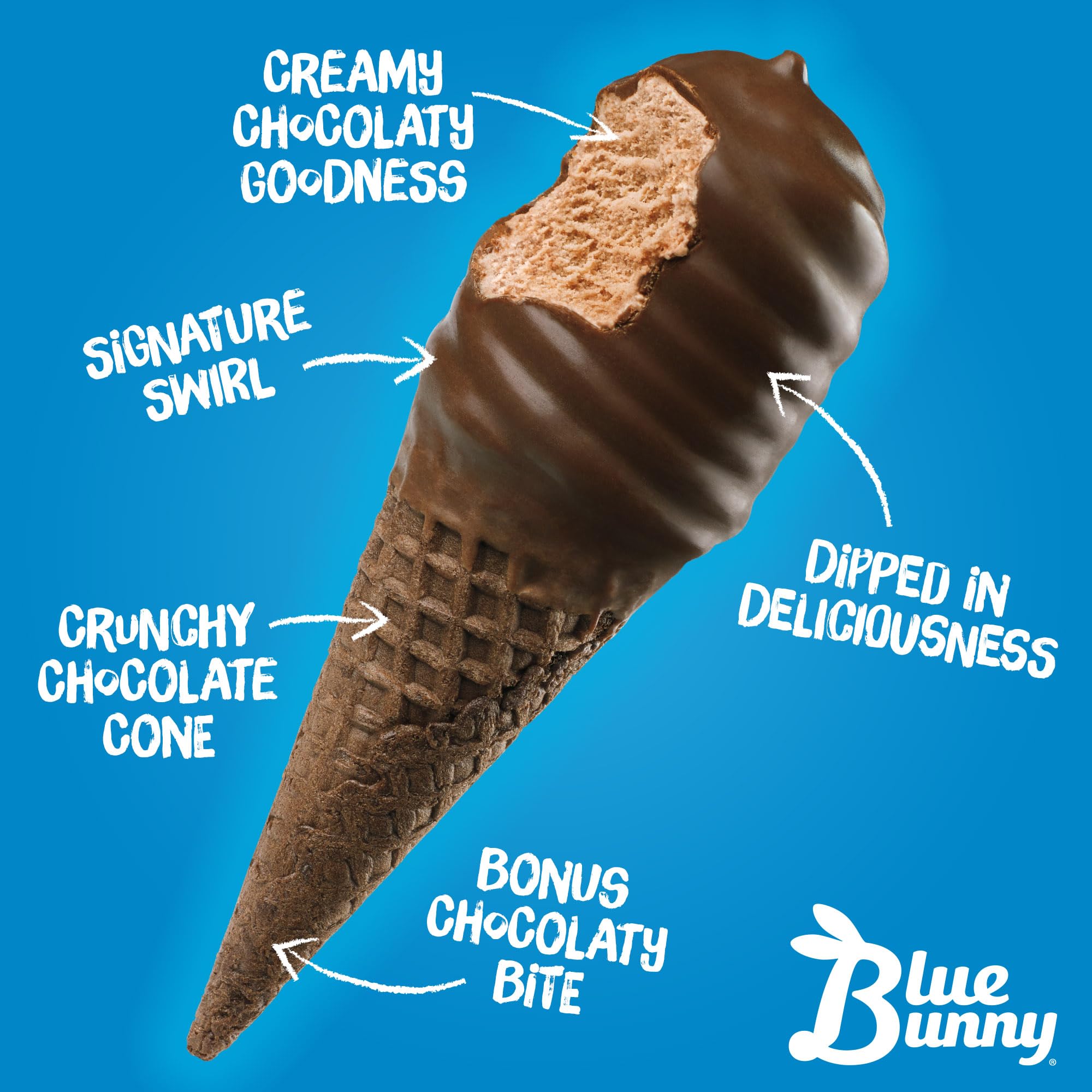 Blue Bunny, Mini Swirls Cones, Chocolate, 22.5 oz (Frozen)