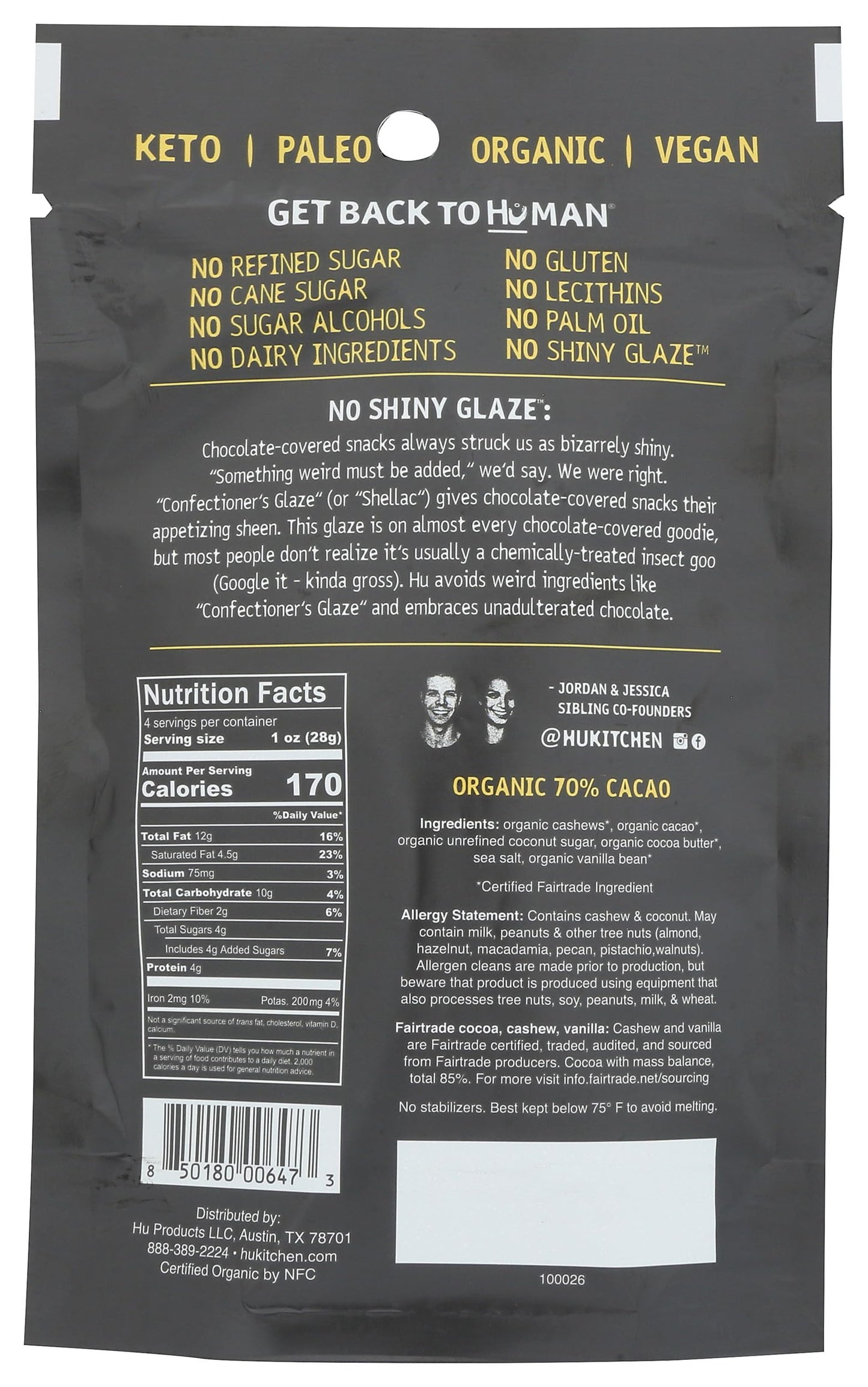 HU KITCHEN Chocolate Covered Cashews, 4 OZ