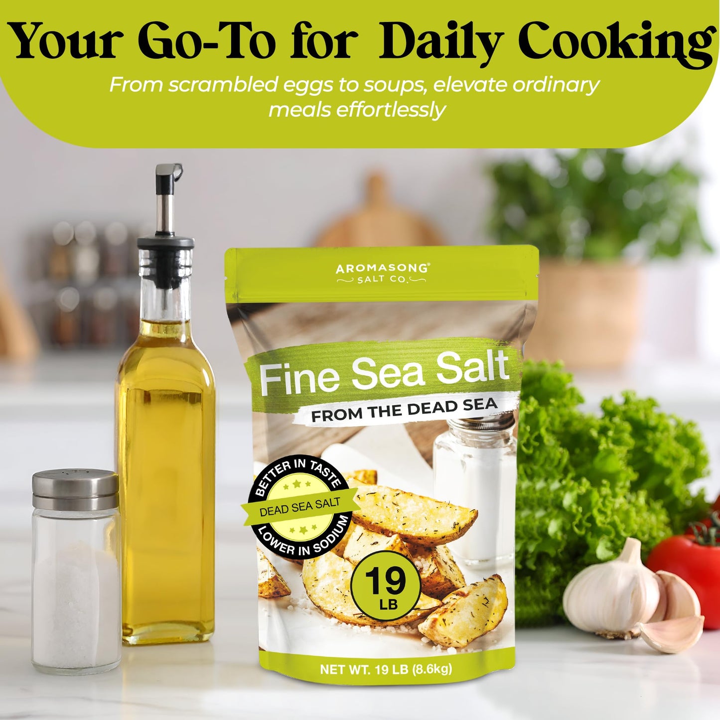 Aromasong Sea Salt 100% Natural Unrefined Gluten Free Fine Grain Table Salt - 19 Lb Large Bulk Resealable Bag (Packaging May Vary)